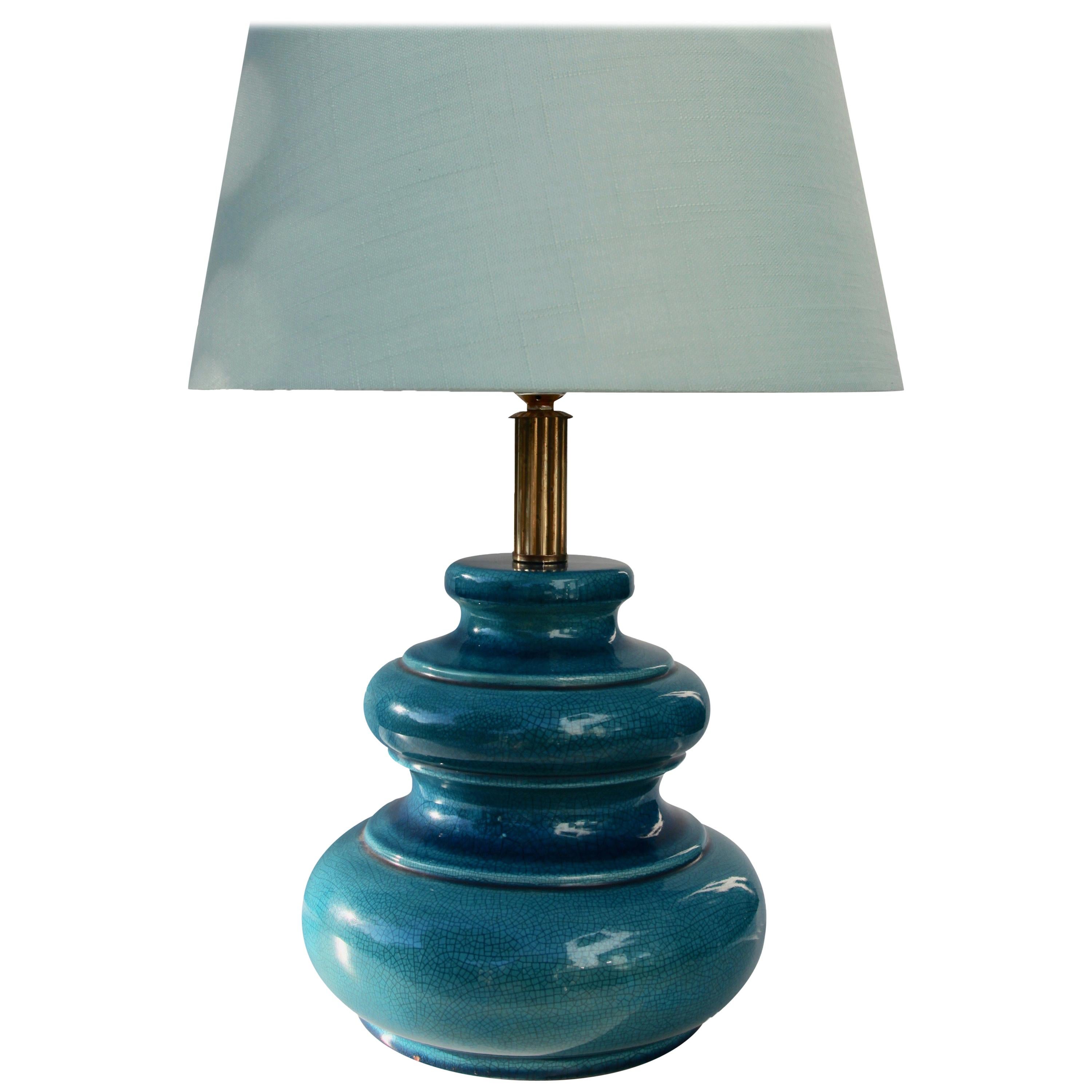 Vibrant Turquoise Ceramic Celadon Table Lamp with Fine Crackle Glaze