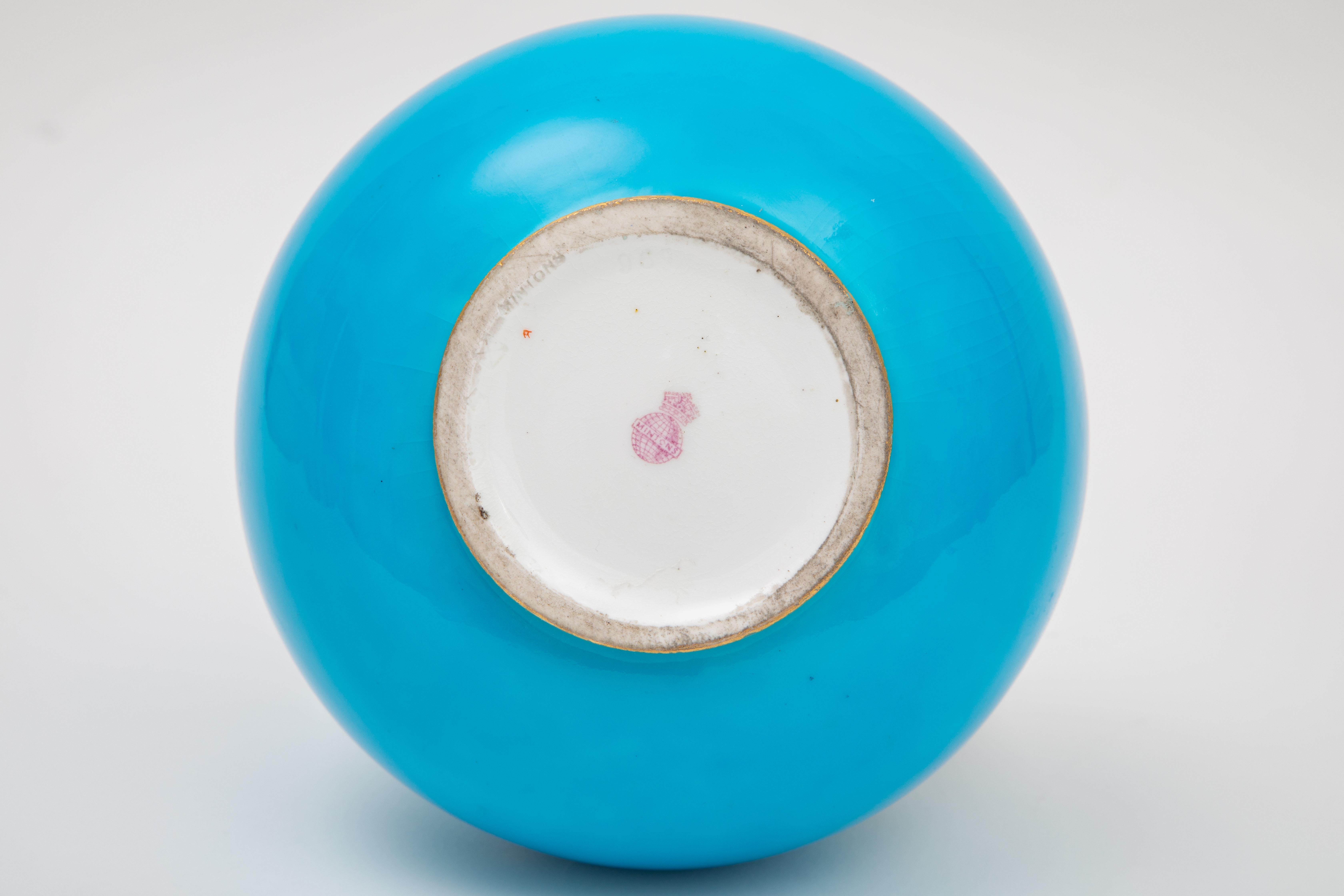 Vibrant Turquoise Mintons England Vase, Hand Enamel Twist Handle Detail C. 1880 2