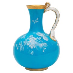 Vibrant Turquoise Mintons England Vase, Hand Enamel Twist Handle Detail C. 1880