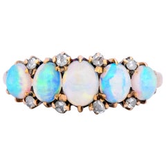 Vibrant Victorian Opal Diamond 14 Karat Gold Ring