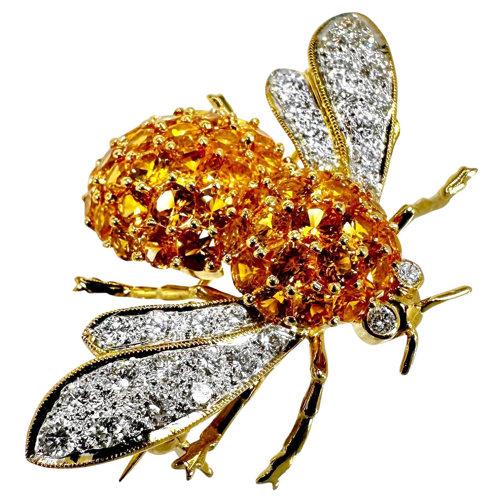 Vibrant Vintage 18k Gold Diamond and Golden Sapphire Bumble Bee