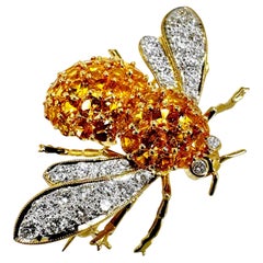 Vibrant, Vintage 18k Gold, Diamond and Golden Sapphire Bumble Bee Brooch