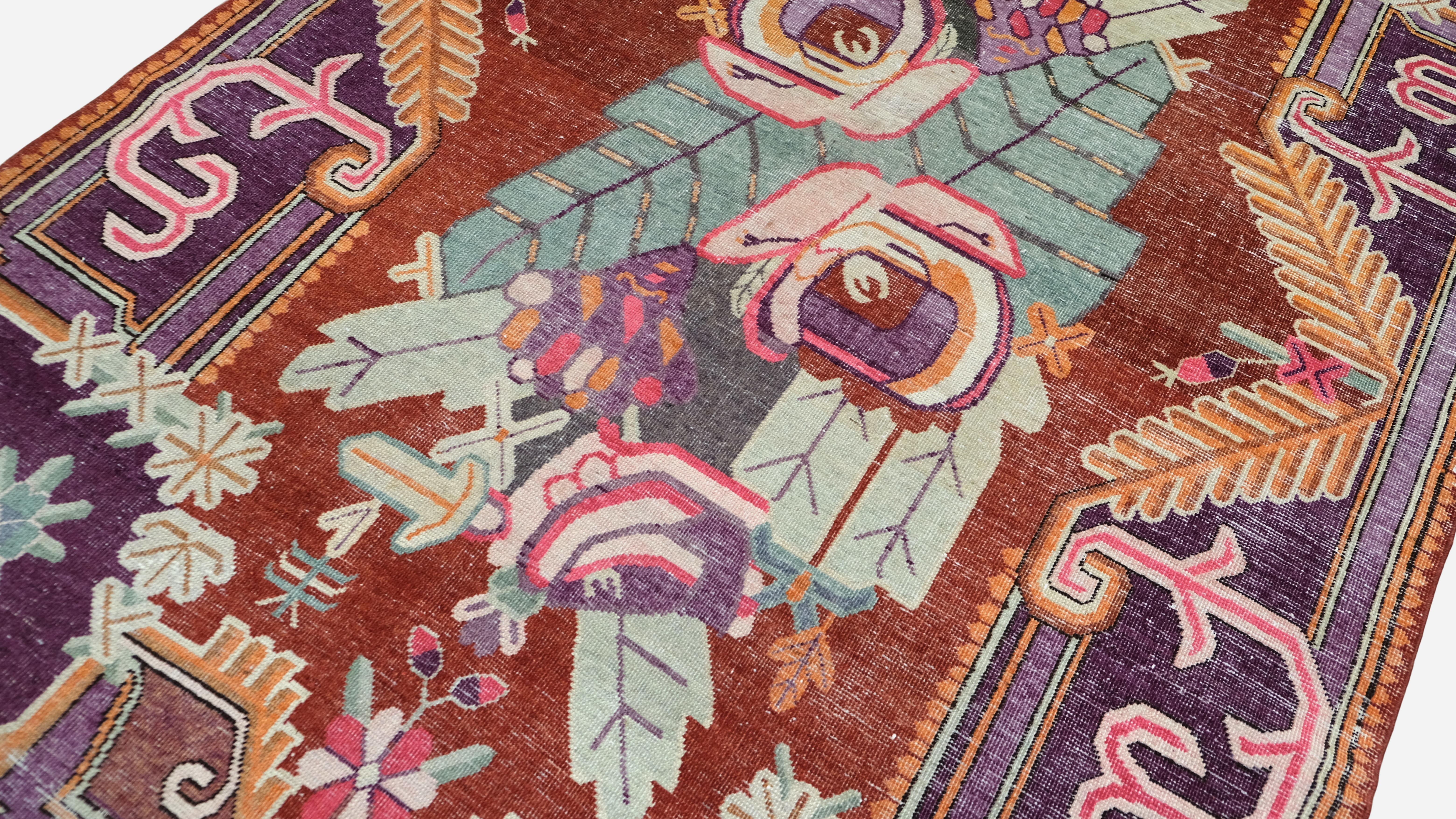 French Provincial Vibrant Vintage Art Deco Wool Rug 5'5''x8'7'' For Sale