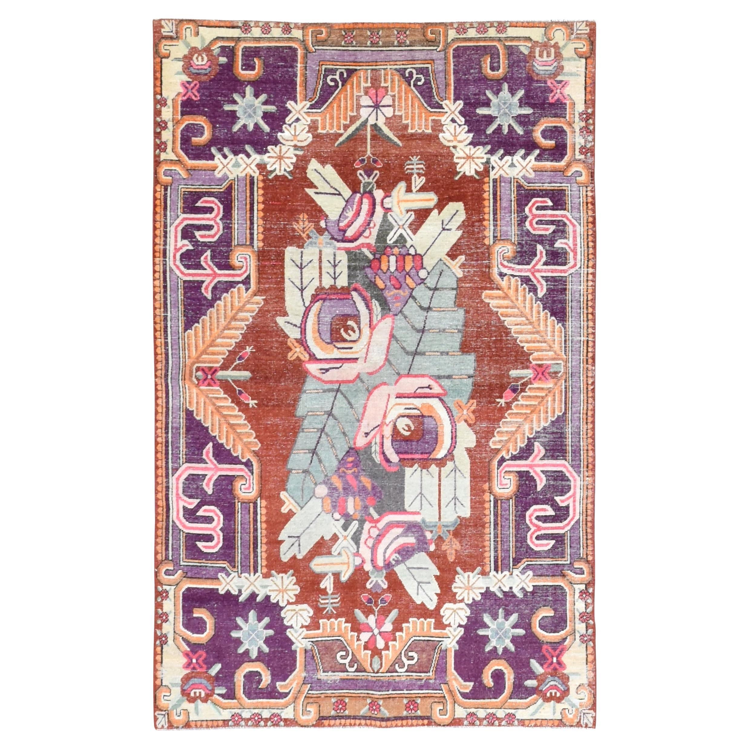 Leuchtend Vintage Art Deco Wollteppich 5'5''x8'7''