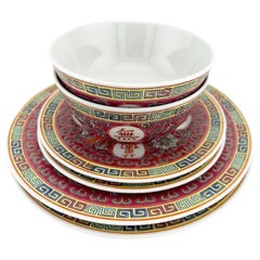 Set di stoviglie Famille Rose cinesi d'epoca - Set di 6 pezzi