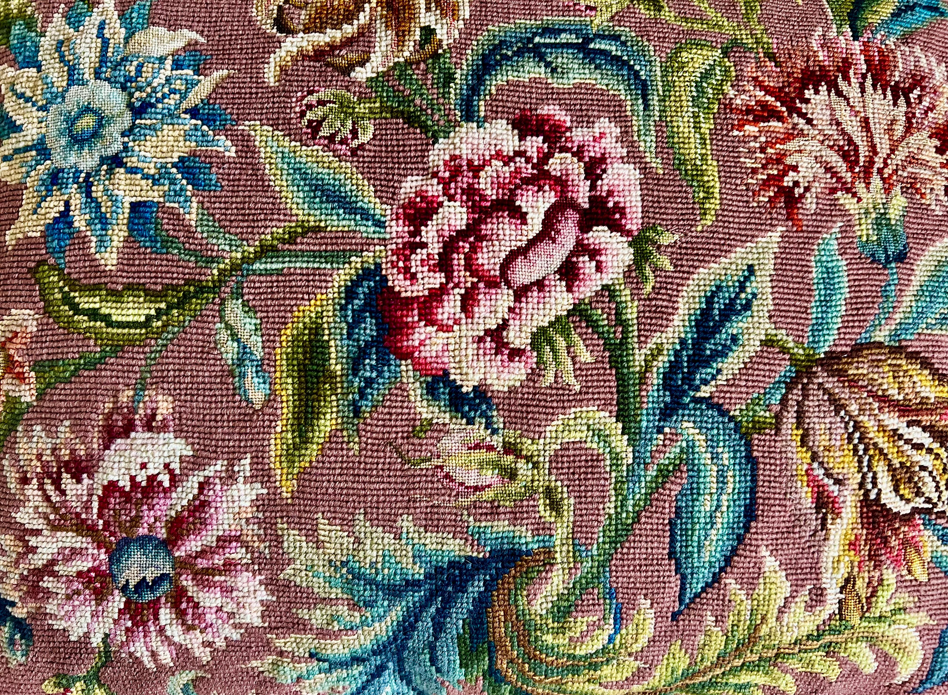 American Vibrant Vintage Floral Needlepoint Pillow/Cushion