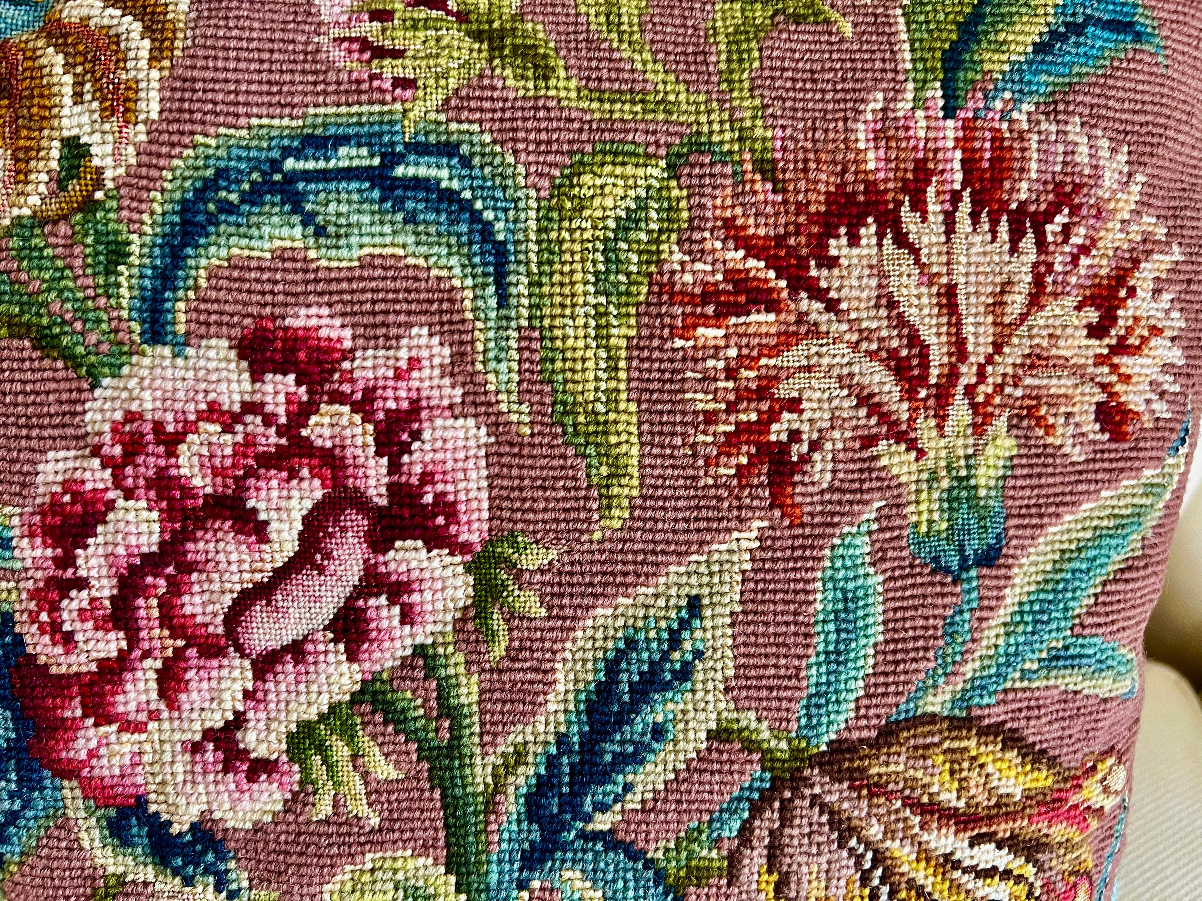 Hand-Crafted Vibrant Vintage Floral Needlepoint Pillow/Cushion