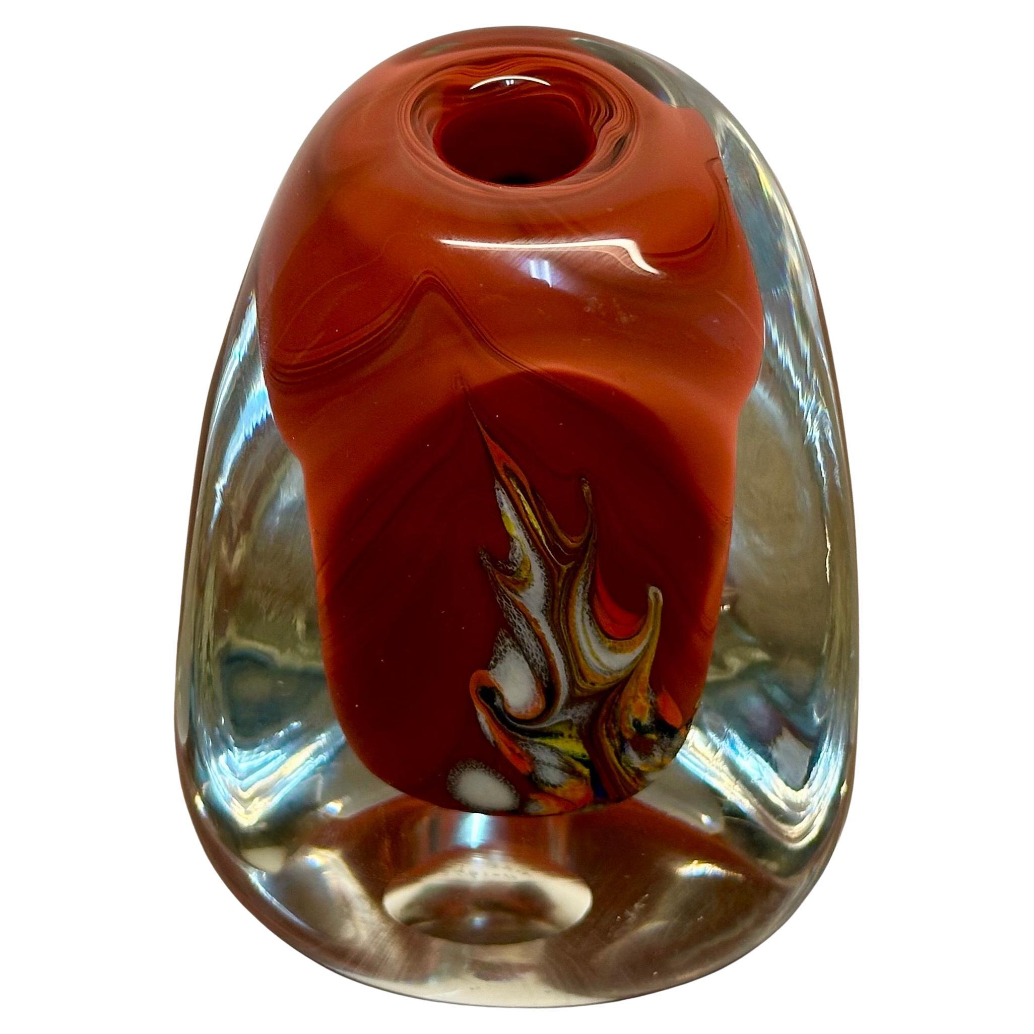 Vibrant Vintage Hand-Blown Art Glass Bud Vase by Dominick Labino, Signed 
Dated