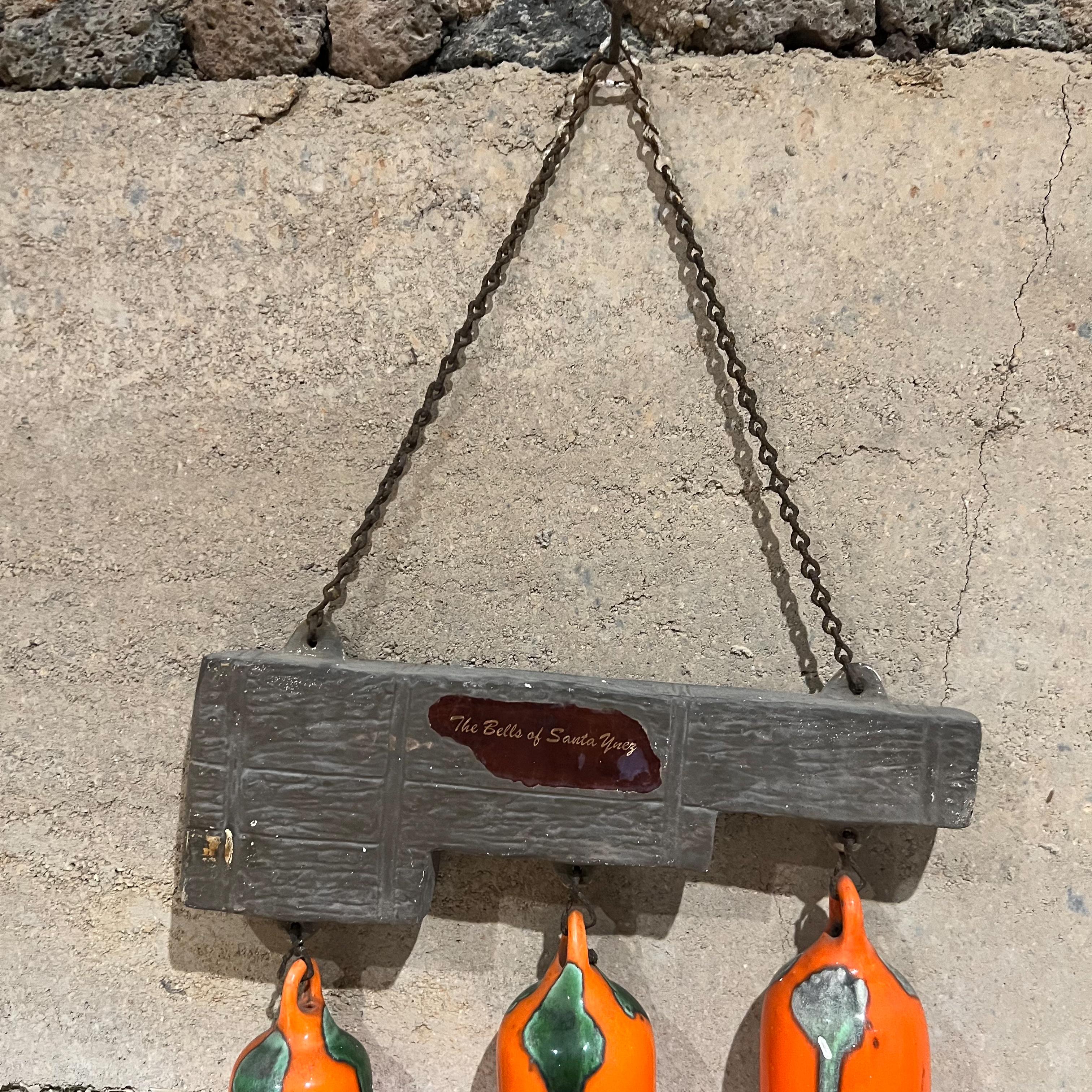 Pottery Vibrant Vintage Orange Wind Chime Bells of Santa Ynez California 1980s