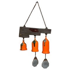 Vibrant Vintage Orange Wind Chime Bells of Santa Ynez California 1980s