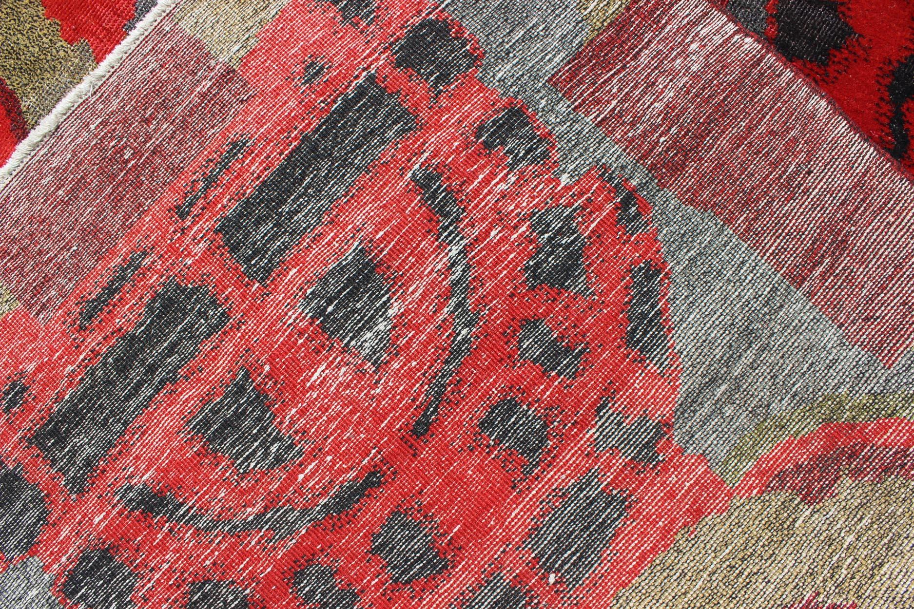 Lebendiger Vintage-Teppich mit modernem und geometrischem Design aus der Jahrhundertmitte im Angebot 5