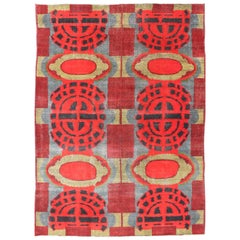Tappeto vintage vibrante con design geometrico e moderno di metà secolo