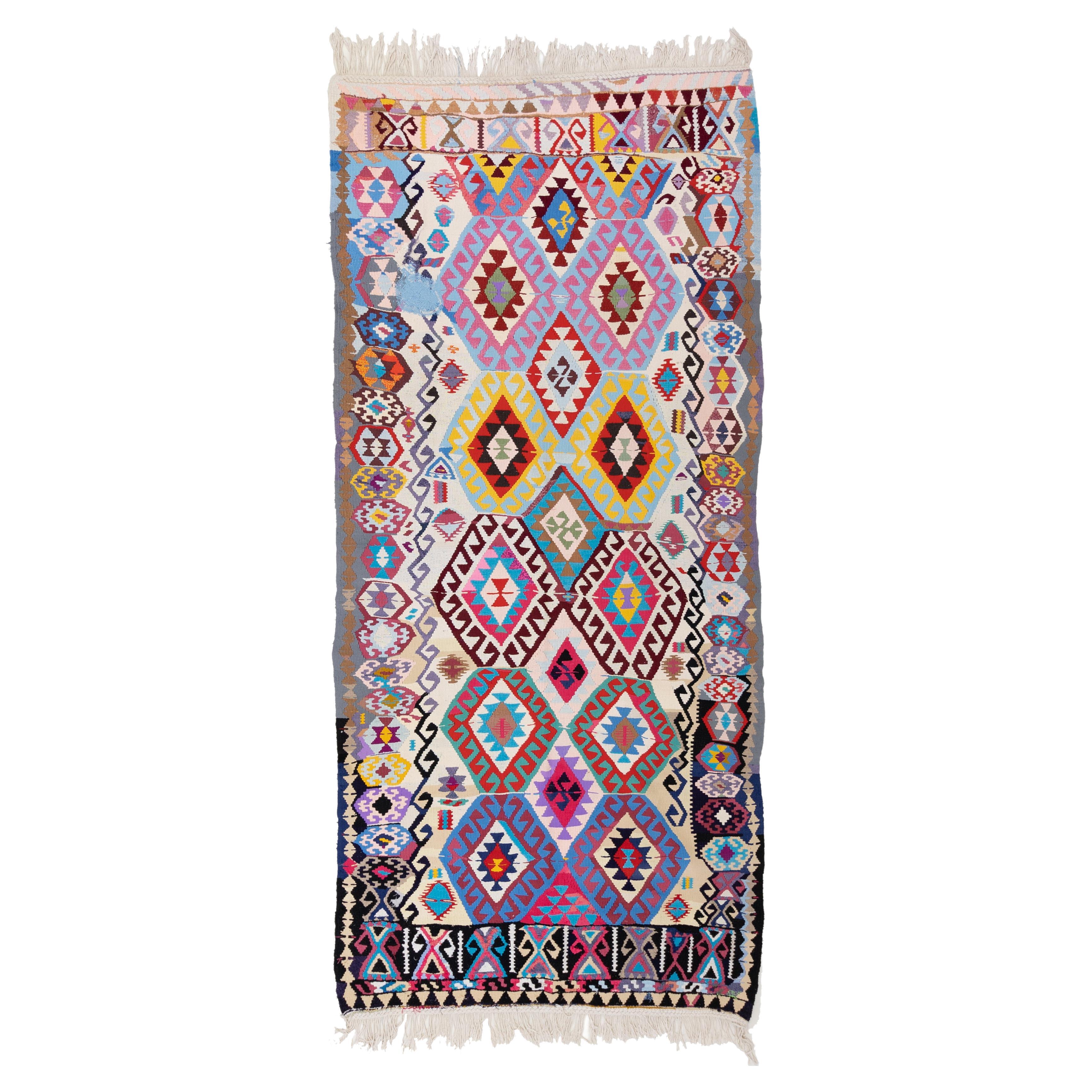 Colorful Vintage Turkish Kilim Rug