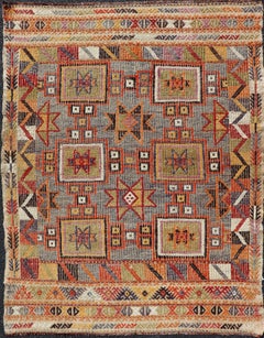 Vibrante Alfombra Kilim Turca Vintage Con Motivos Geométricos 3'1 x 4'2