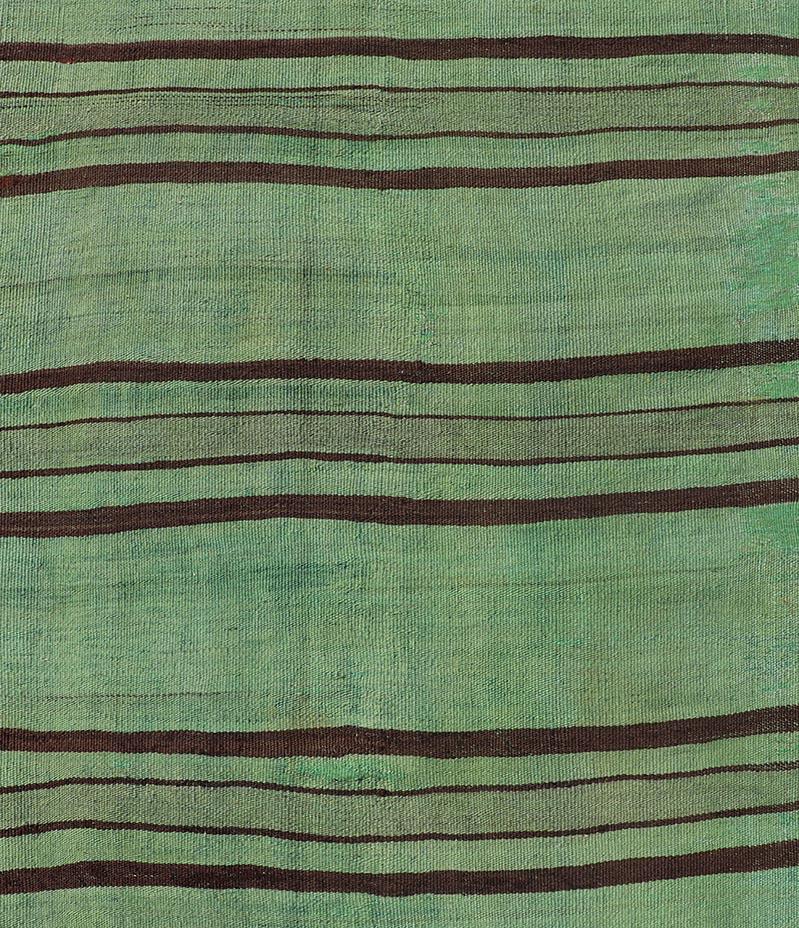 Lana Vibrante runner kilim turco vintage a strisce verdi e marroni 2'9 x 12'1 in vendita