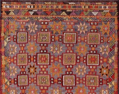 Vibrant Vintage Turkish Tribal Kilim Rug with Geometric Shapes 6'5 x 9'0