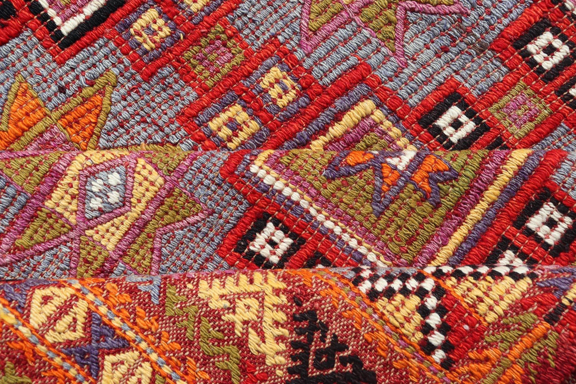 Wool Vibrant Vintage Turkish Tribal Kilim Rug with Geometric Shapes 6'5 x 9'0 For Sale