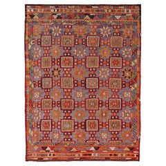 Vibrante Alfombra Kilim Tribal Turca Vintage con Formas Geométricas 6'5 x 9'0