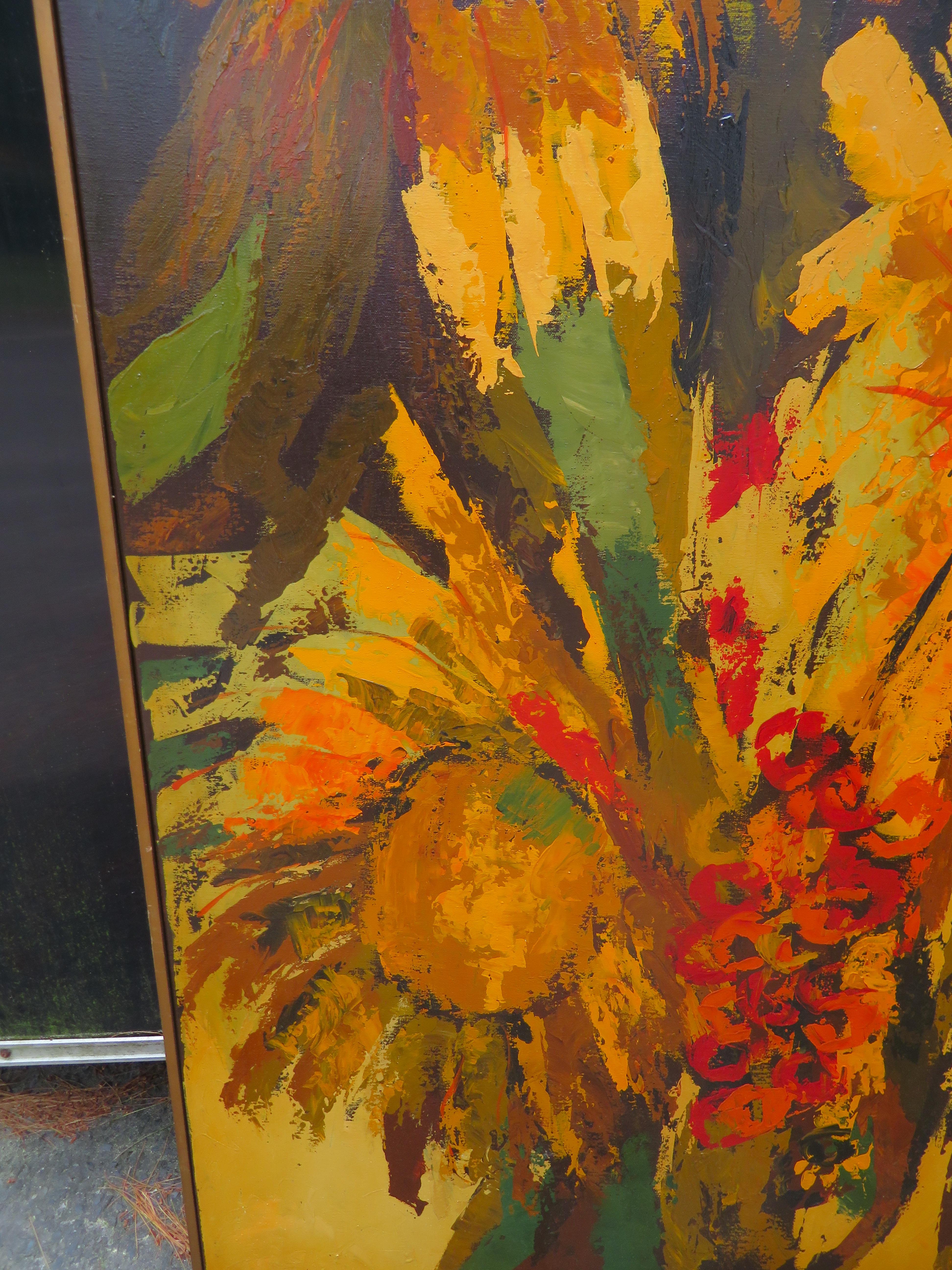 Vibrante peinture abstraite XL de marguerite Daisy Sun Flowers de G Virkala, moderne du milieu du siècle dernier en vente 3