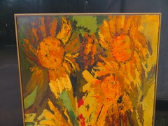 Vibrant XL Abstract Mid-Century Modern G Virkala Daisy Sun Flowers Painting