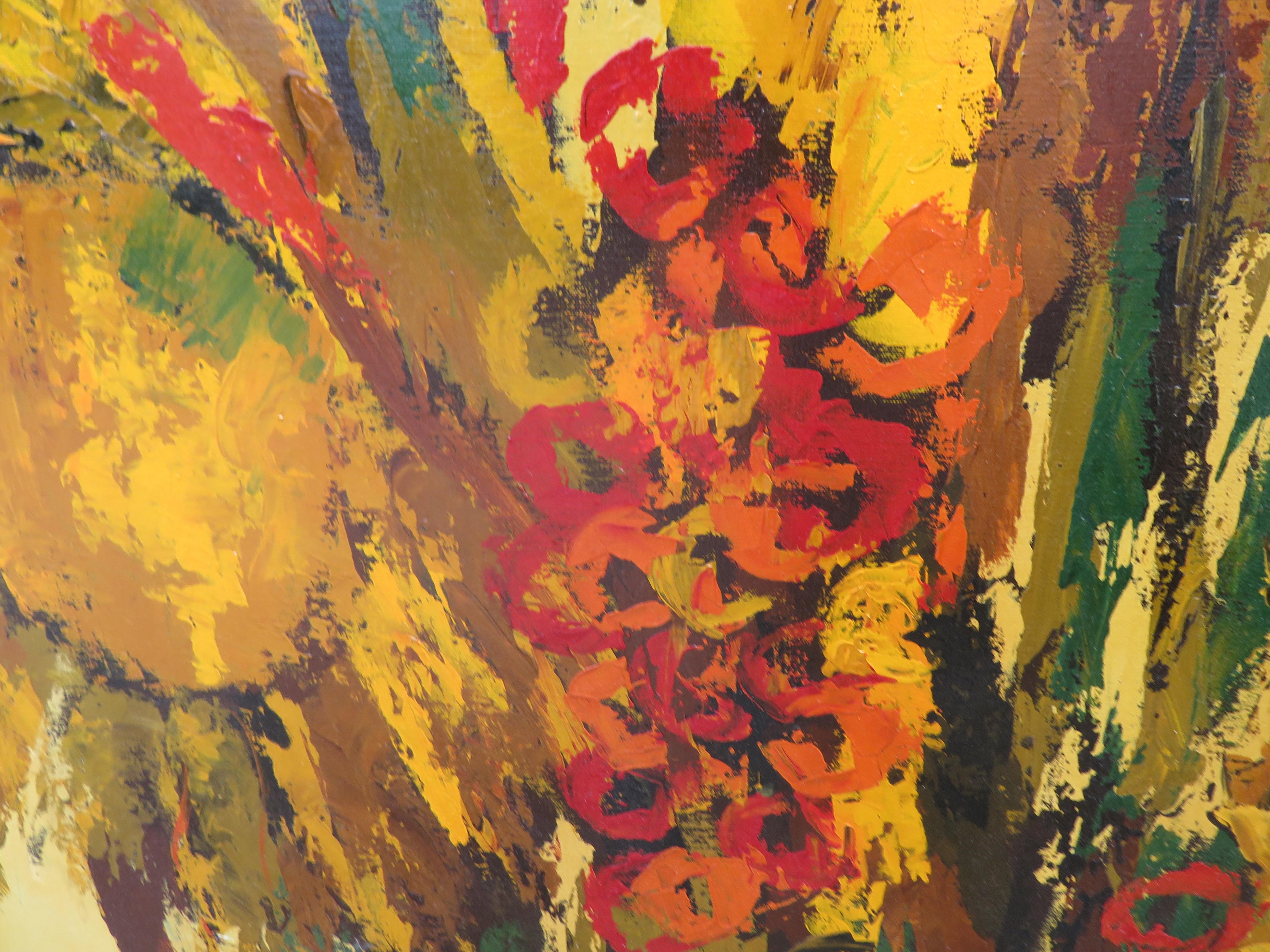 Vibrante peinture abstraite XL de marguerite Daisy Sun Flowers de G Virkala, moderne du milieu du siècle dernier Bon état - En vente à Pemberton, NJ