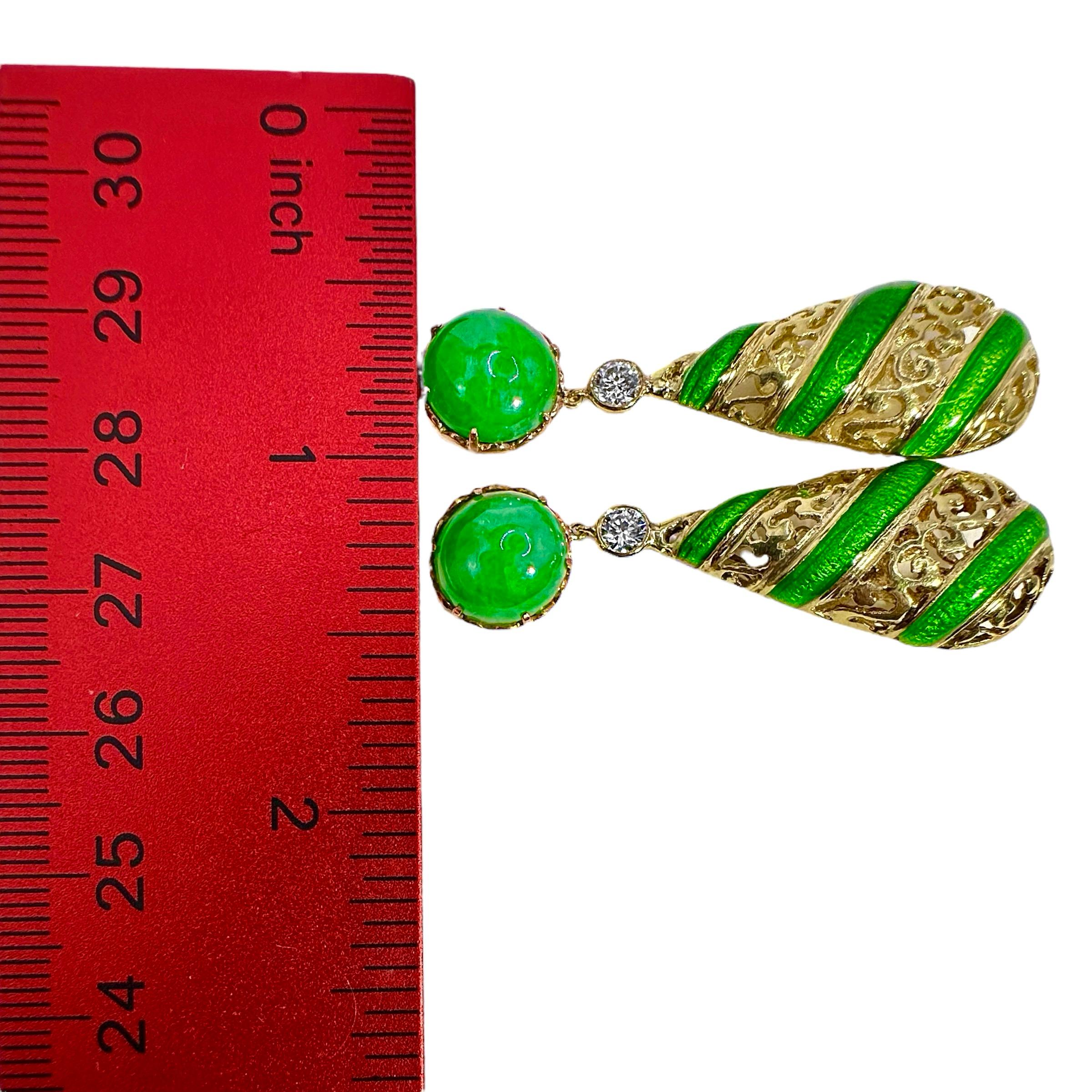 Women's Vibrant Yellow Gold, Fei Cui Jade, Diamond & Green Enamel Dangle Earrings For Sale