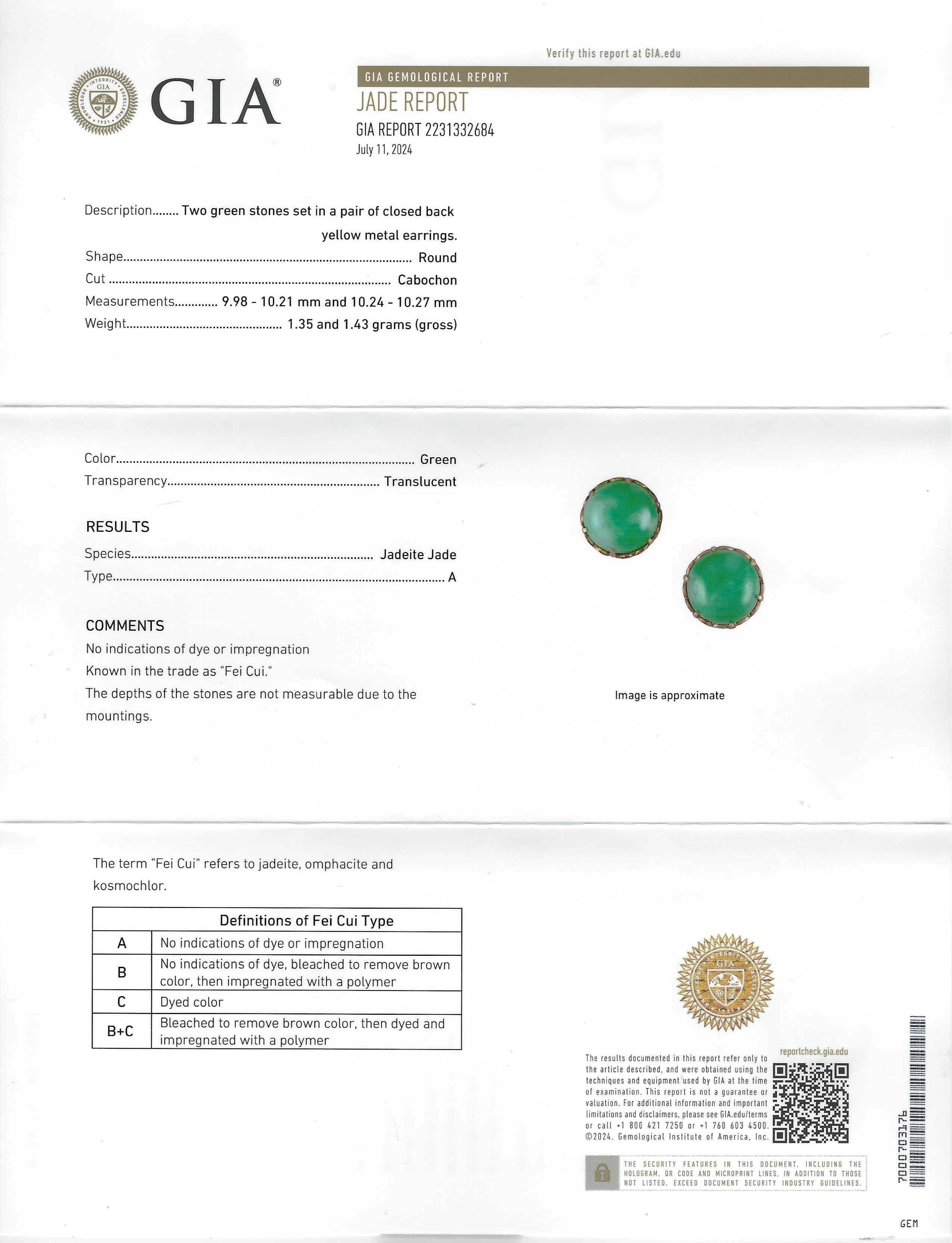 Vibrant Yellow Gold, Fei Cui Jade, Diamond & Green Enamel Dangle Earrings For Sale 3