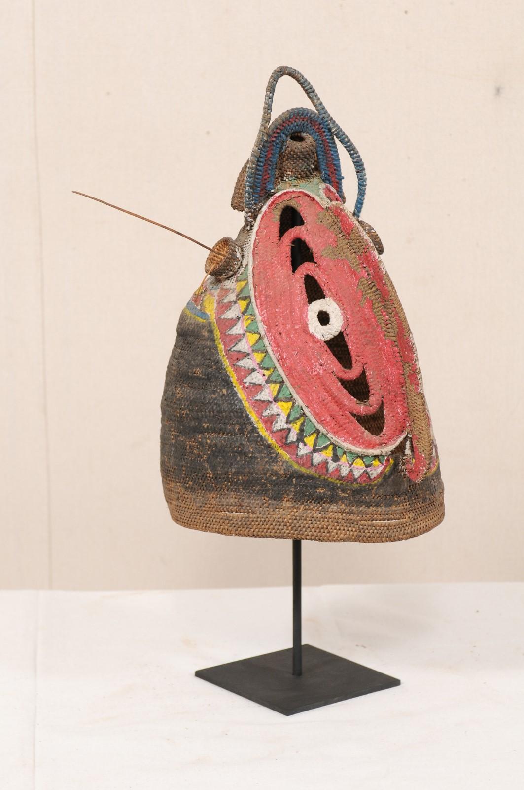 Papua New Guinean Vibrantly Colored Baba Festival Mask on Stand from Papua New Guinea