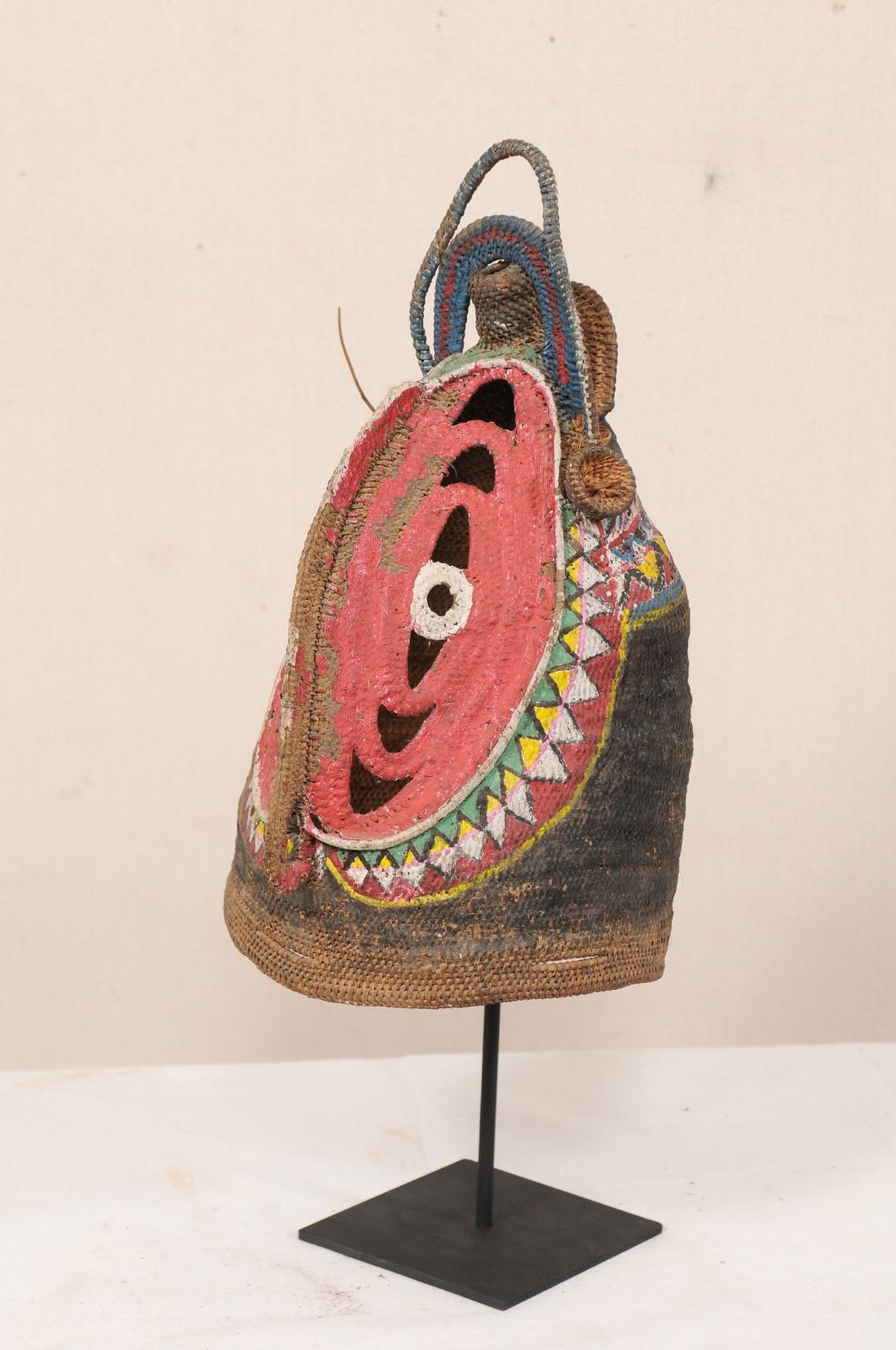Painted Vibrantly Colored Baba Festival Mask on Stand from Papua New Guinea