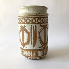 Vic Bracke California Studio Stoneware Pottery Vase with Wax Resist Glazing