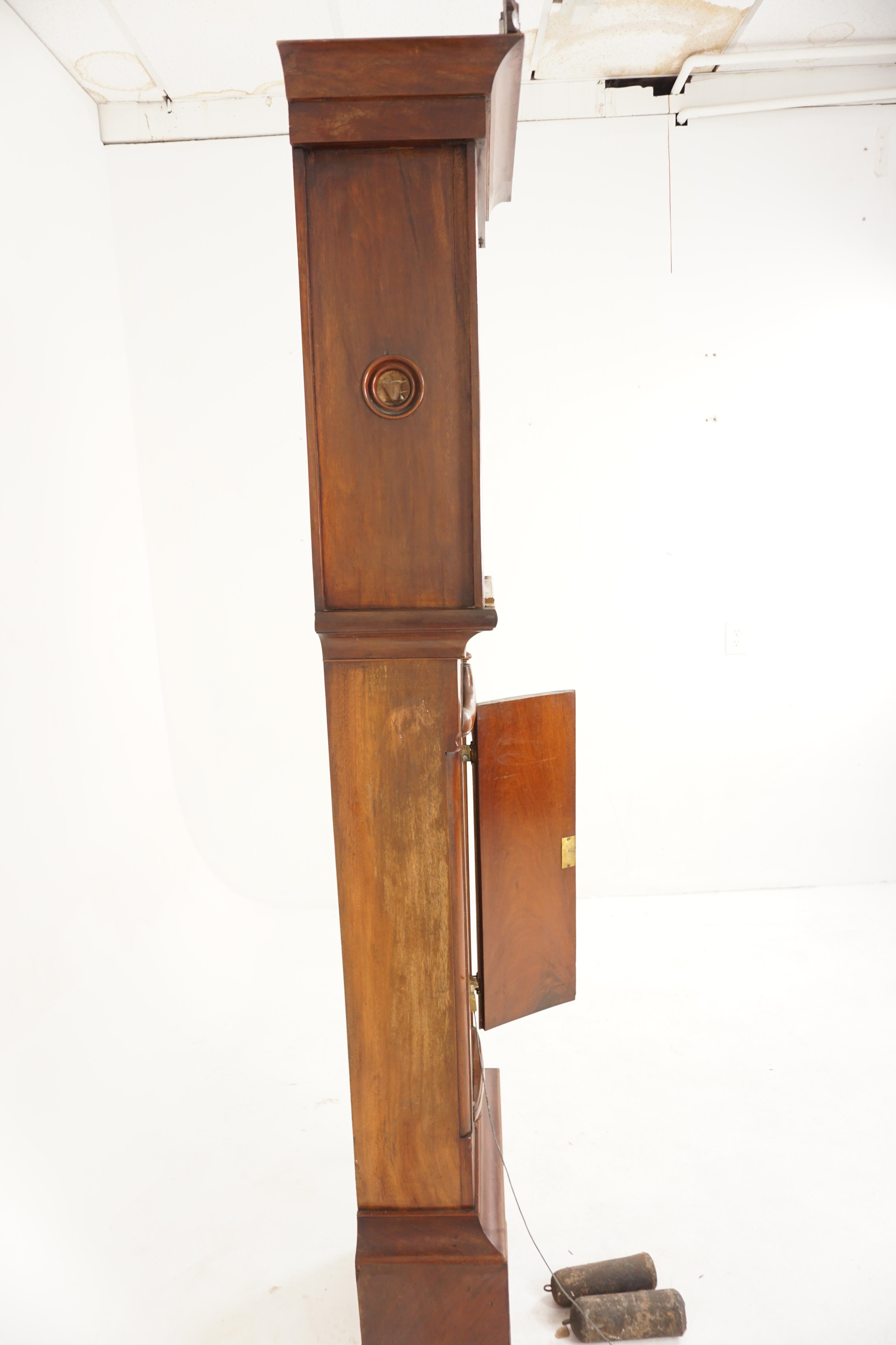 Vic. Grandfather Long Case Clock by Jas Huston of Johnstone, Scotland 1870 H182 6