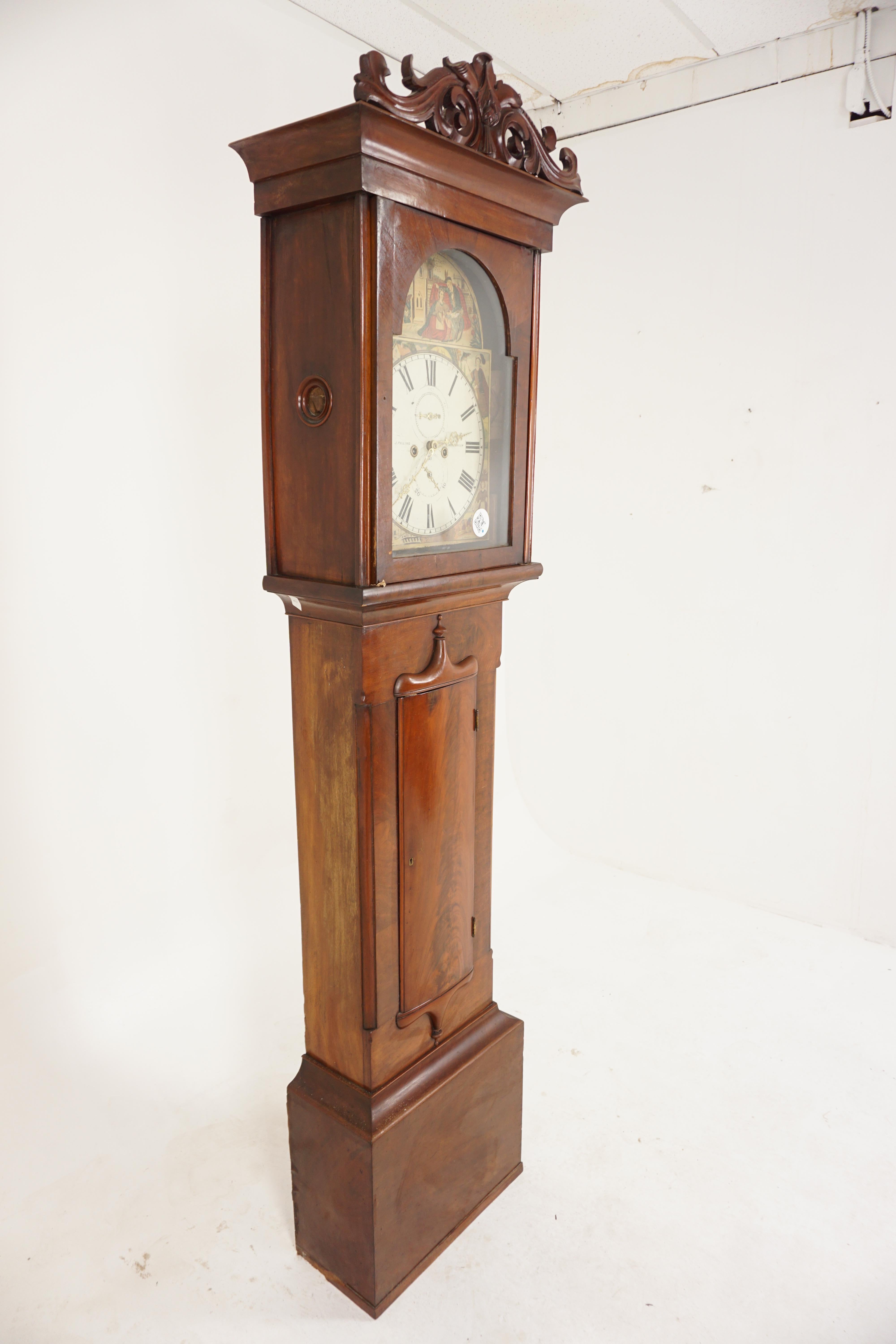 Scottish Vic. Grandfather Long Case Clock by Jas Huston of Johnstone, Scotland 1870 H182