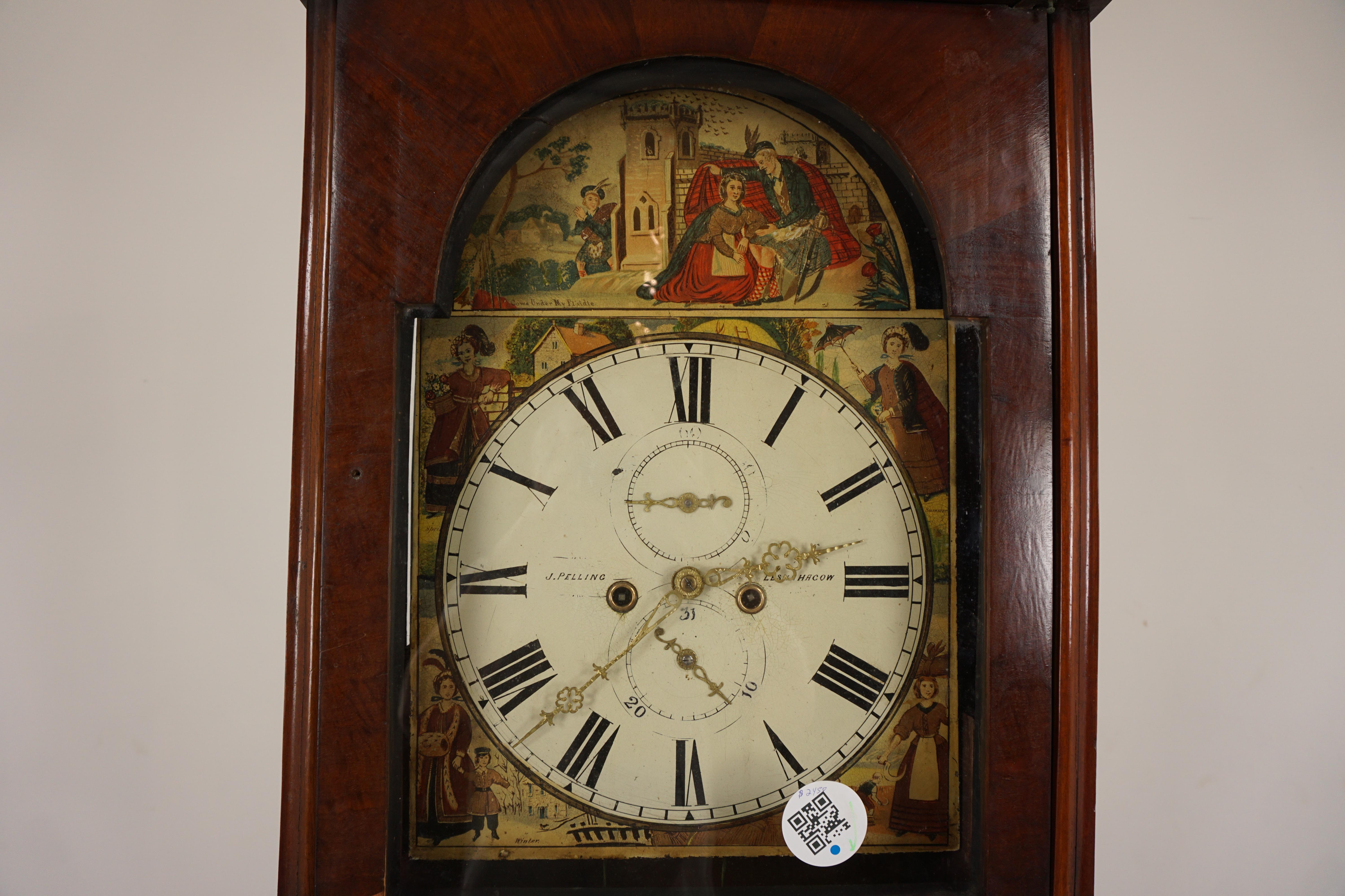 Vic. Grandfather Long Case Clock by Jas Huston of Johnstone, Scotland 1870 H182 In Excellent Condition In Vancouver, BC