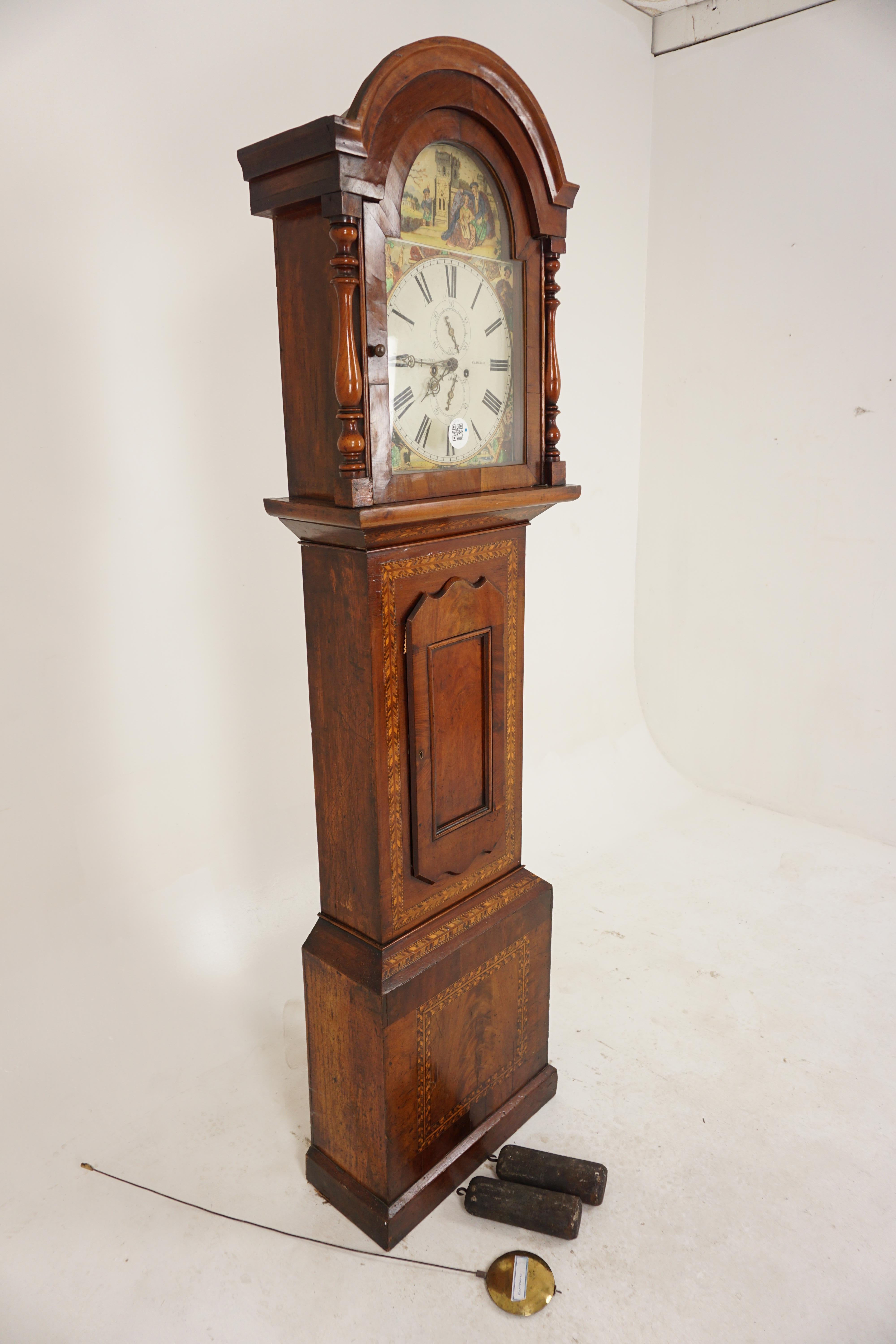 Vic. Grandfather Long Clock by Brackenridge of Kilmarnock Scotland 1870 H183 In Excellent Condition In Vancouver, BC