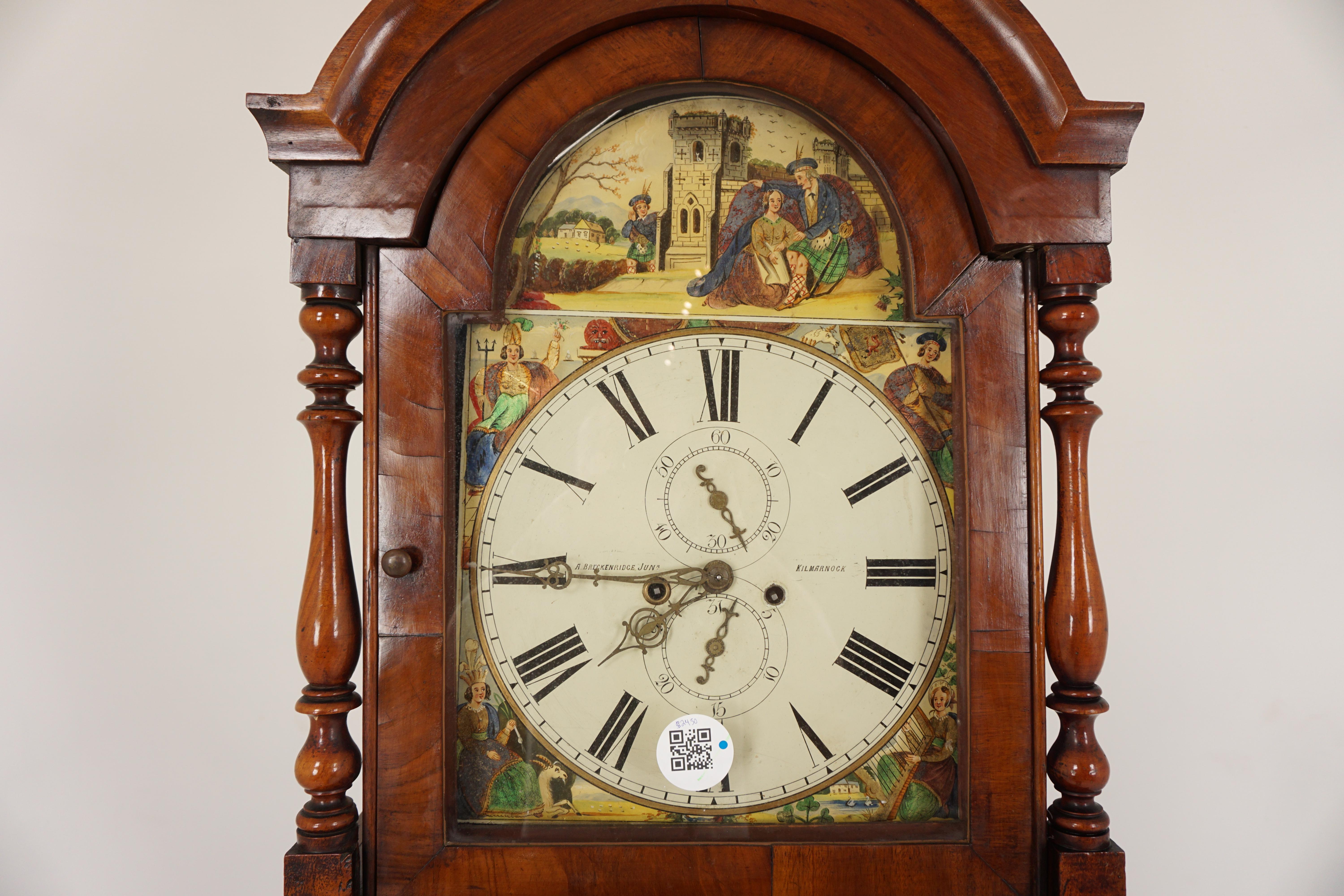 Late 19th Century Vic. Grandfather Long Clock by Brackenridge of Kilmarnock Scotland 1870 H183