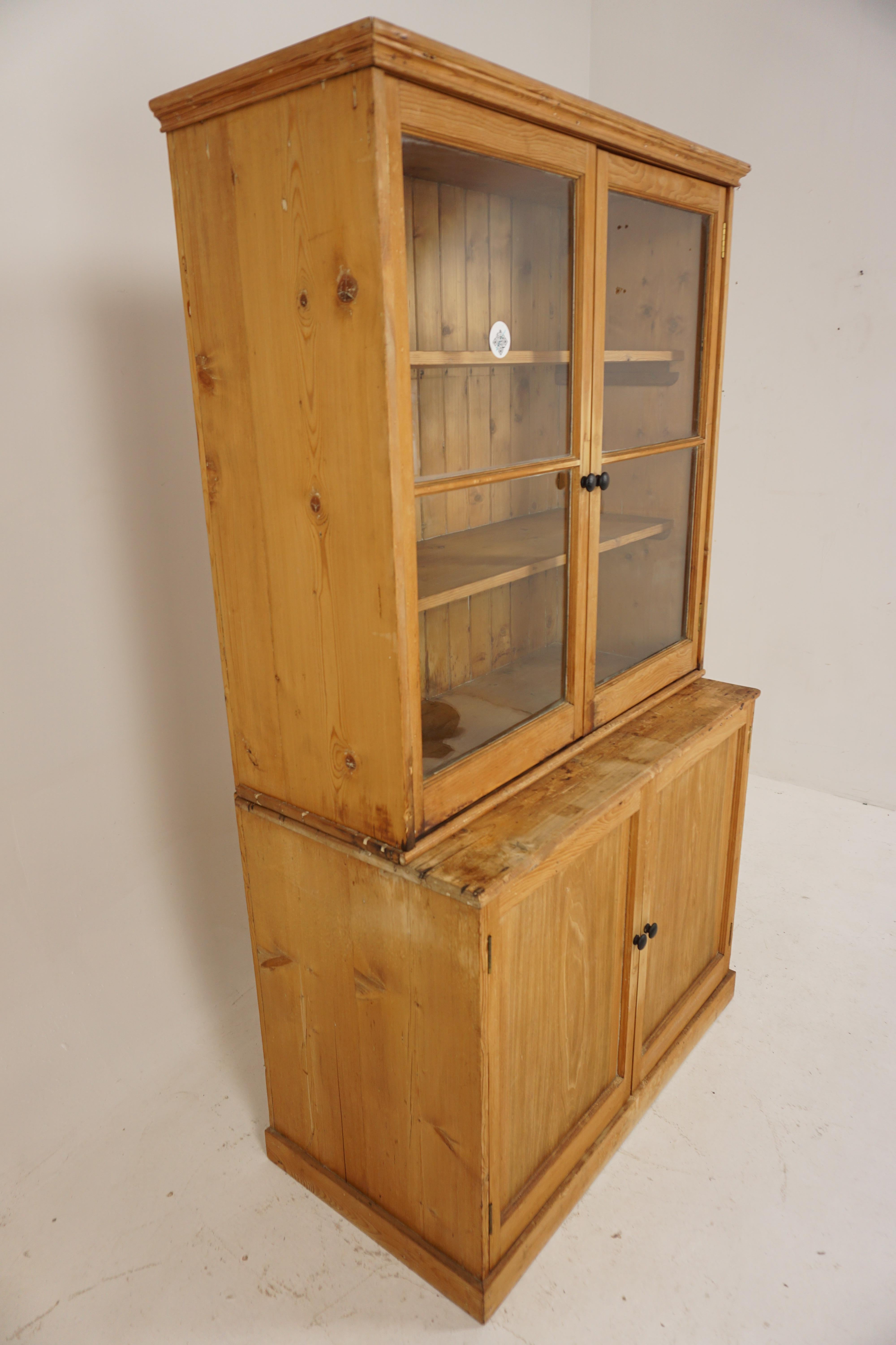 Vic. Pine Kitchen Pantry Cupboard, Farmhouse Buffet & Hutch Scotland 1880, H738 1