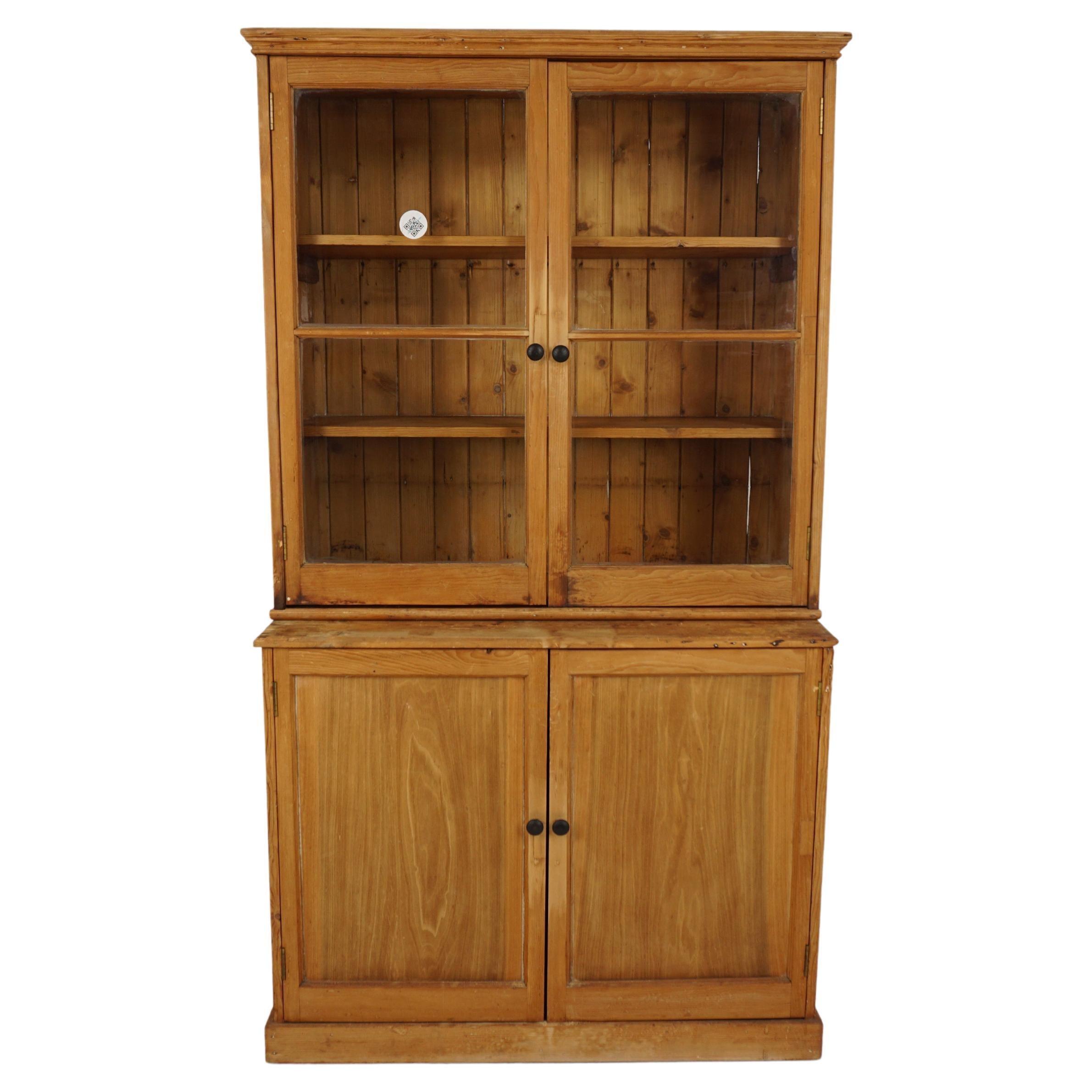 Vic. Pine Kitchen Pantry Cupboard, Farmhouse Buffet & Hutch Scotland 1880, H738