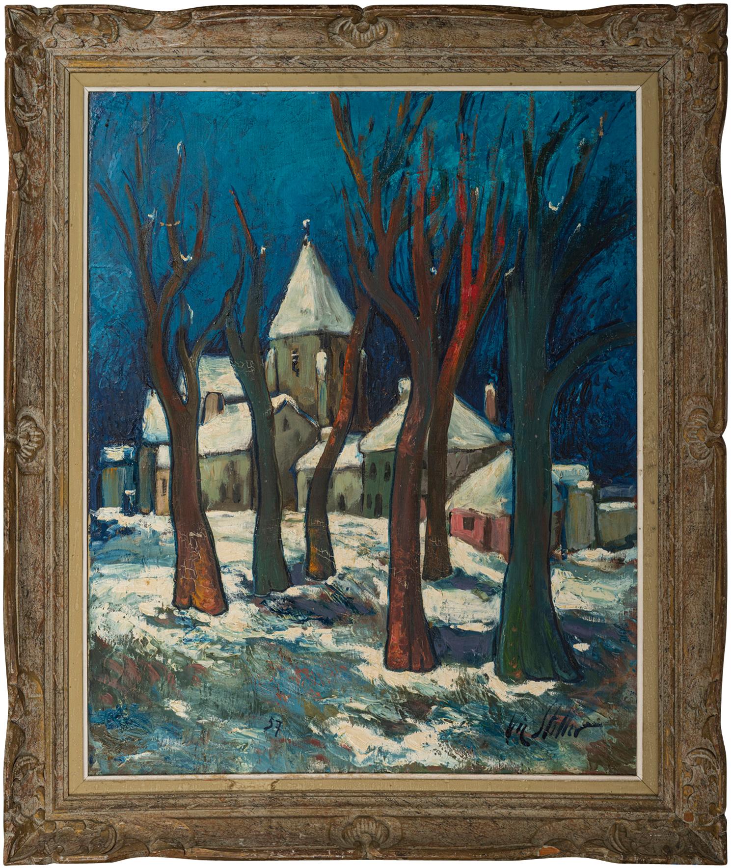 
Vic Stiller, (americano, 1902-1974)
Villaggio innevato, 1957
firmato, datato, in basso a destra, olio su tela

32 per 25 pollici, in totale, 39 per 32,5 pollici.
Rapporto sulle condizioni
Alcune perdite di vernice in alcune aree.