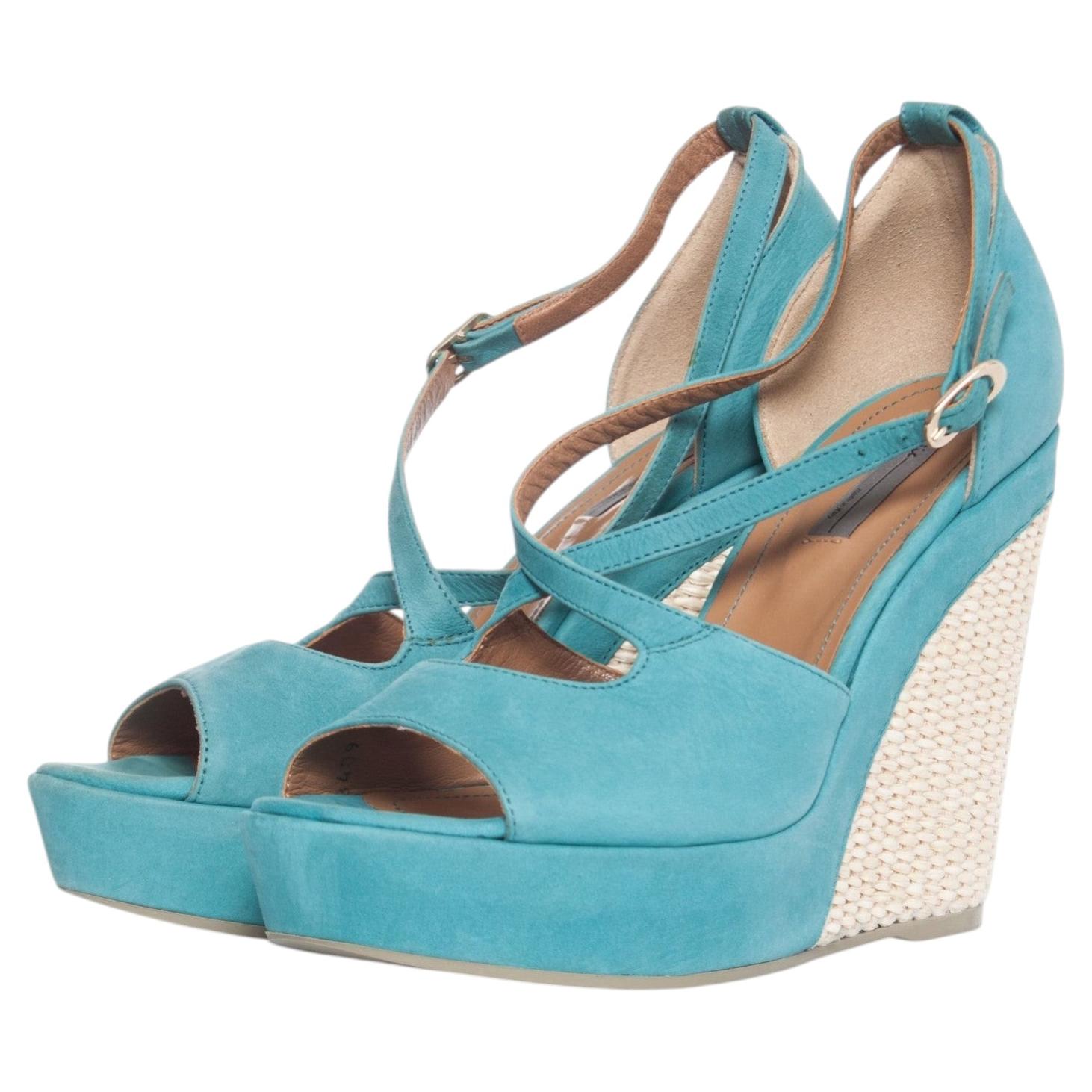 Vic, Turqouise leather espadrille sandals For Sale