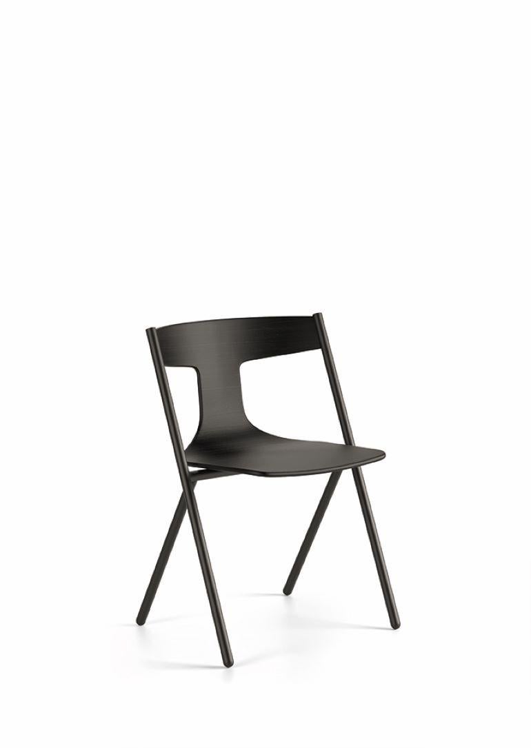 Contemporary Viccarbe Set of 2 Quadra Chair, Ash/Black, Stackable by Mario Ferrarini For Sale