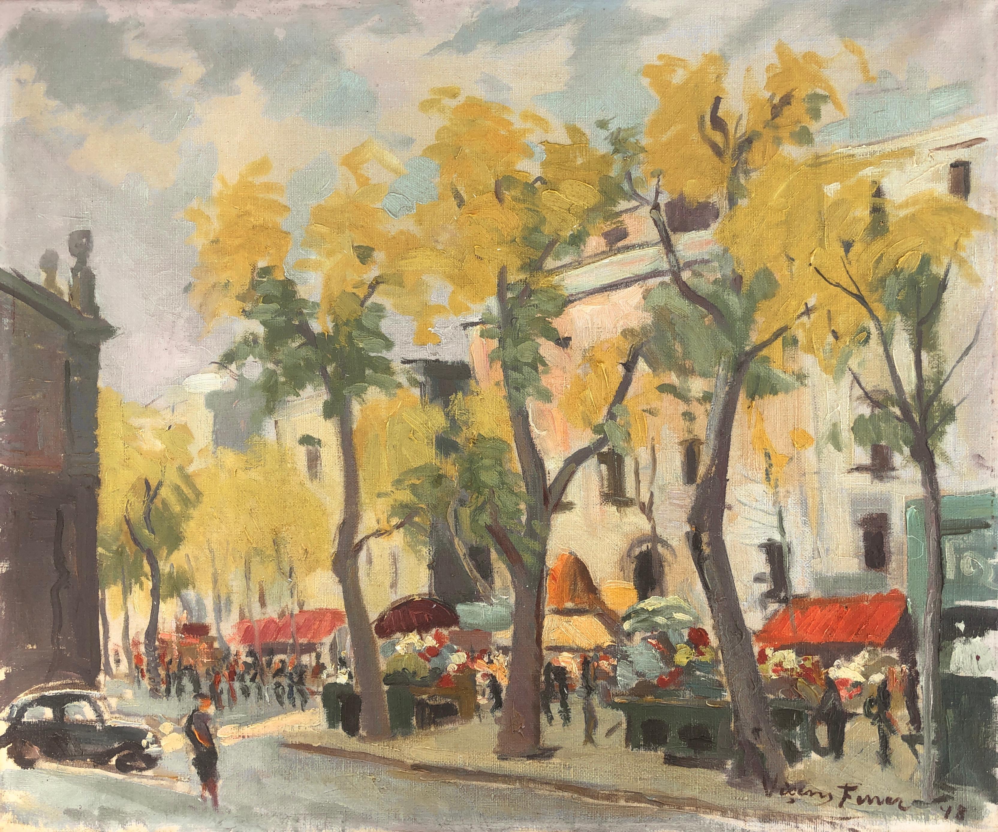 marché de Reus Espagne huile sur toile peinture de paysage urbain espagnol