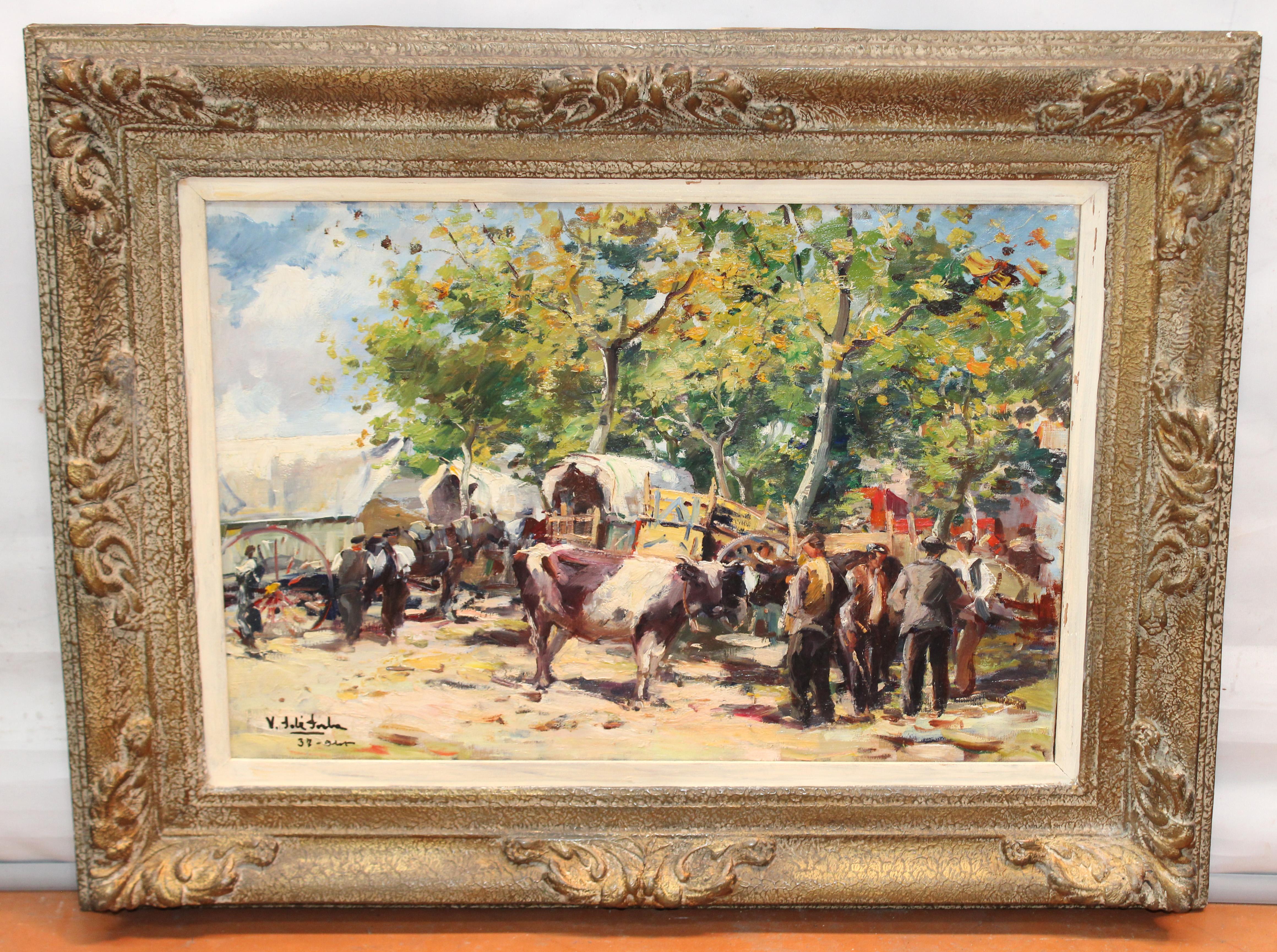 Óleo sobre tela - Año 1937 - La feria del ganado - Painting de Vicenç Solé Jorba
