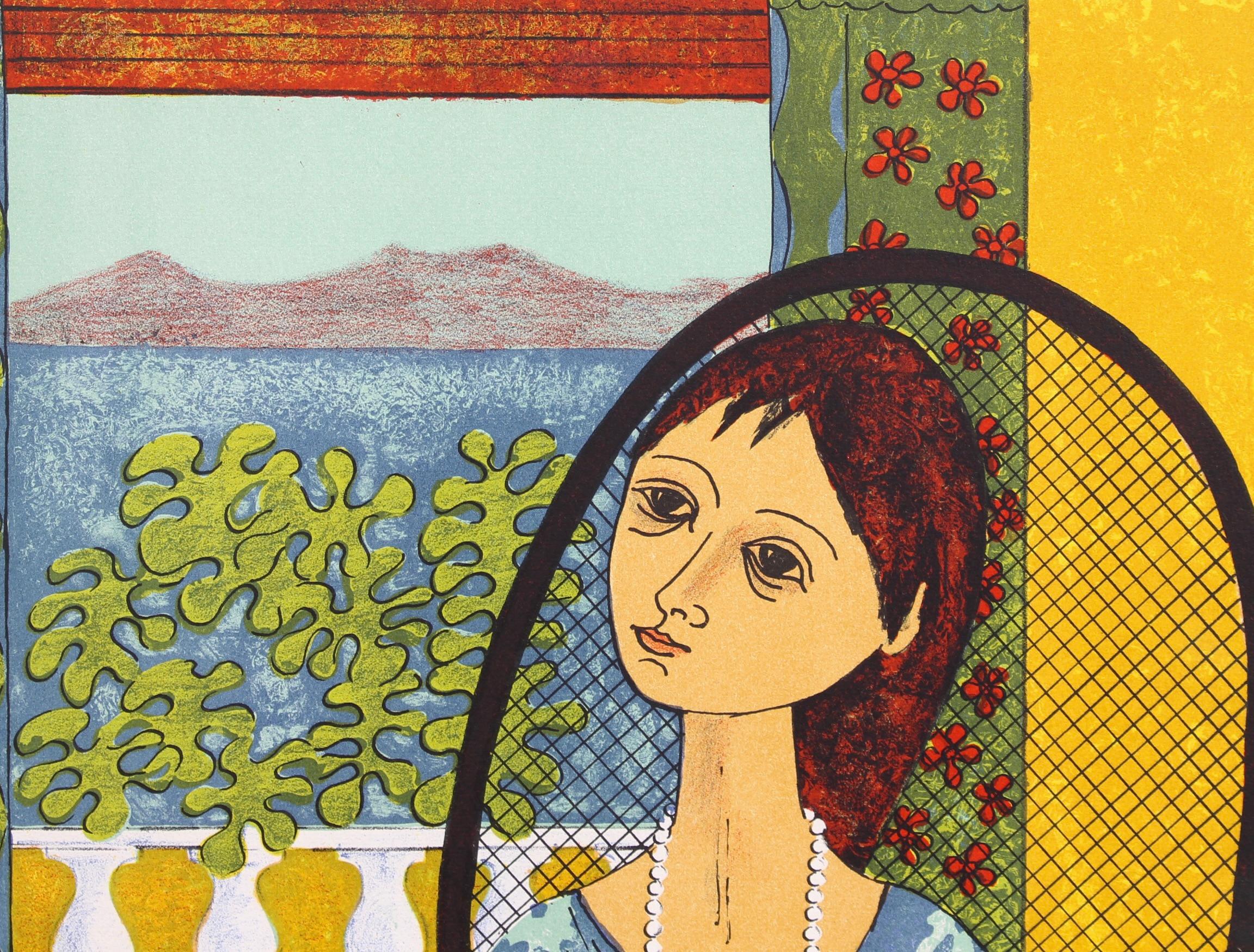 'Melancholic Muses III', one of a poignant set of six signed artist proof lithographs by the celebrated Spanish artist from Barcelona, Vicenç Caraltó (circa 1960s). This collection of lithographs captures the essence of melancholy through the
