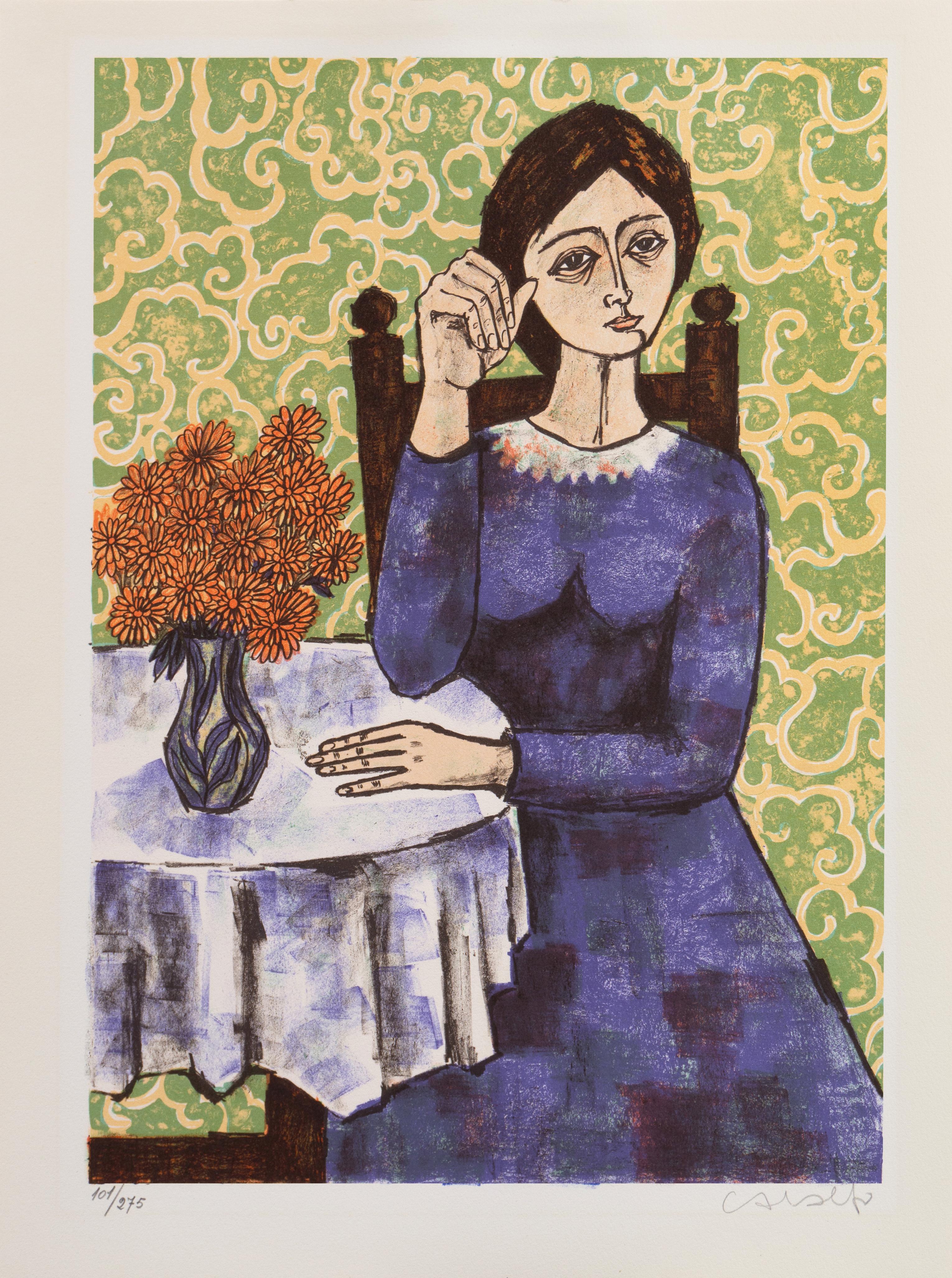 'Woman in Blue', Nouvelle Gravure Internationale, Collector's Guild  - Print by Vicenç Caraltó