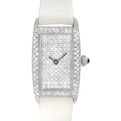 Vicence Milor 14K White Gold Diamond Dial White Leather Strap Ladies Watch