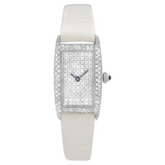 Vintage Vicence Milor 14K White Gold Diamond Dial White Leather Strap Ladies Watch