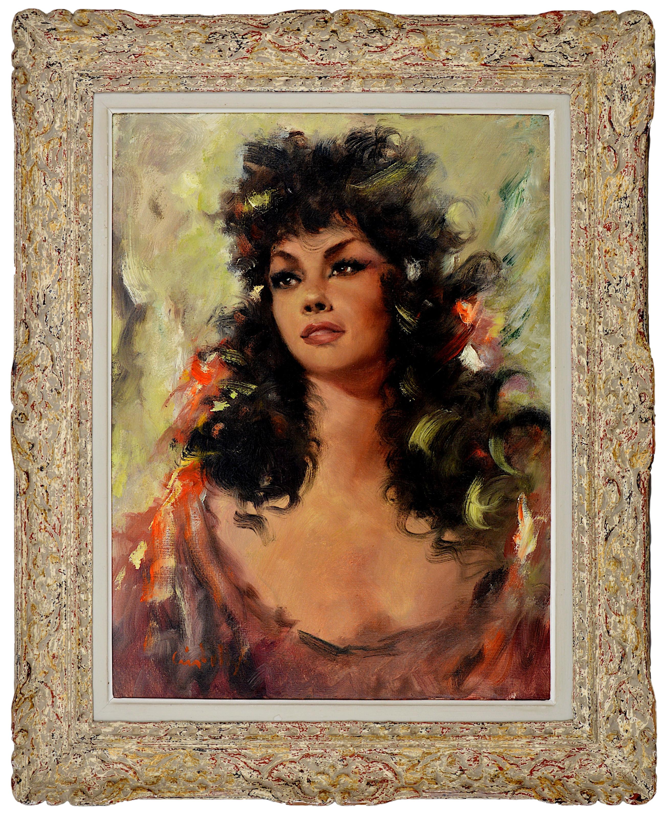 Oil on canvas by Vicente CRISTELLYS (1898-1970), School of Paris, late 1950s. "Lolo", portrait of Gina Lollobrigida in Notre-Dame de Paris (film).
Arriving in Paris during the 1920s, Vicente Cristellys settled in Montparnasse like many of his