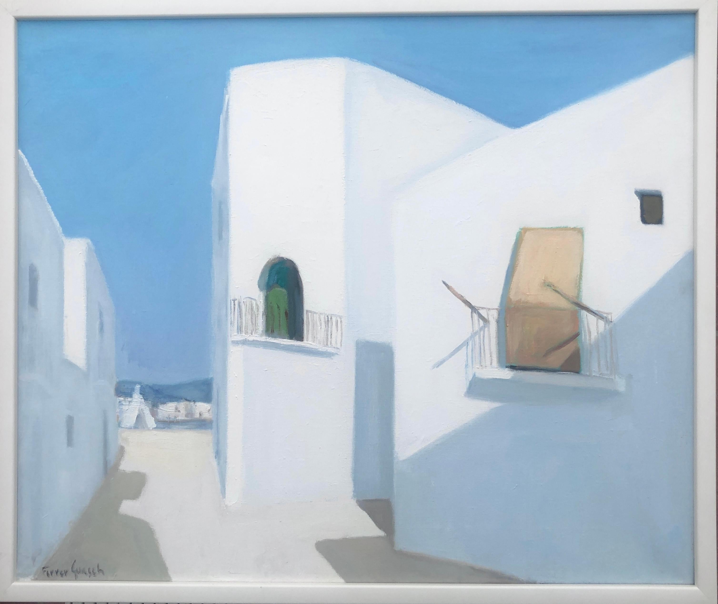 Ibiza España óleo sobre lienzo pintura paisaje urbano español - Painting de Vicente Ferrer Guasch