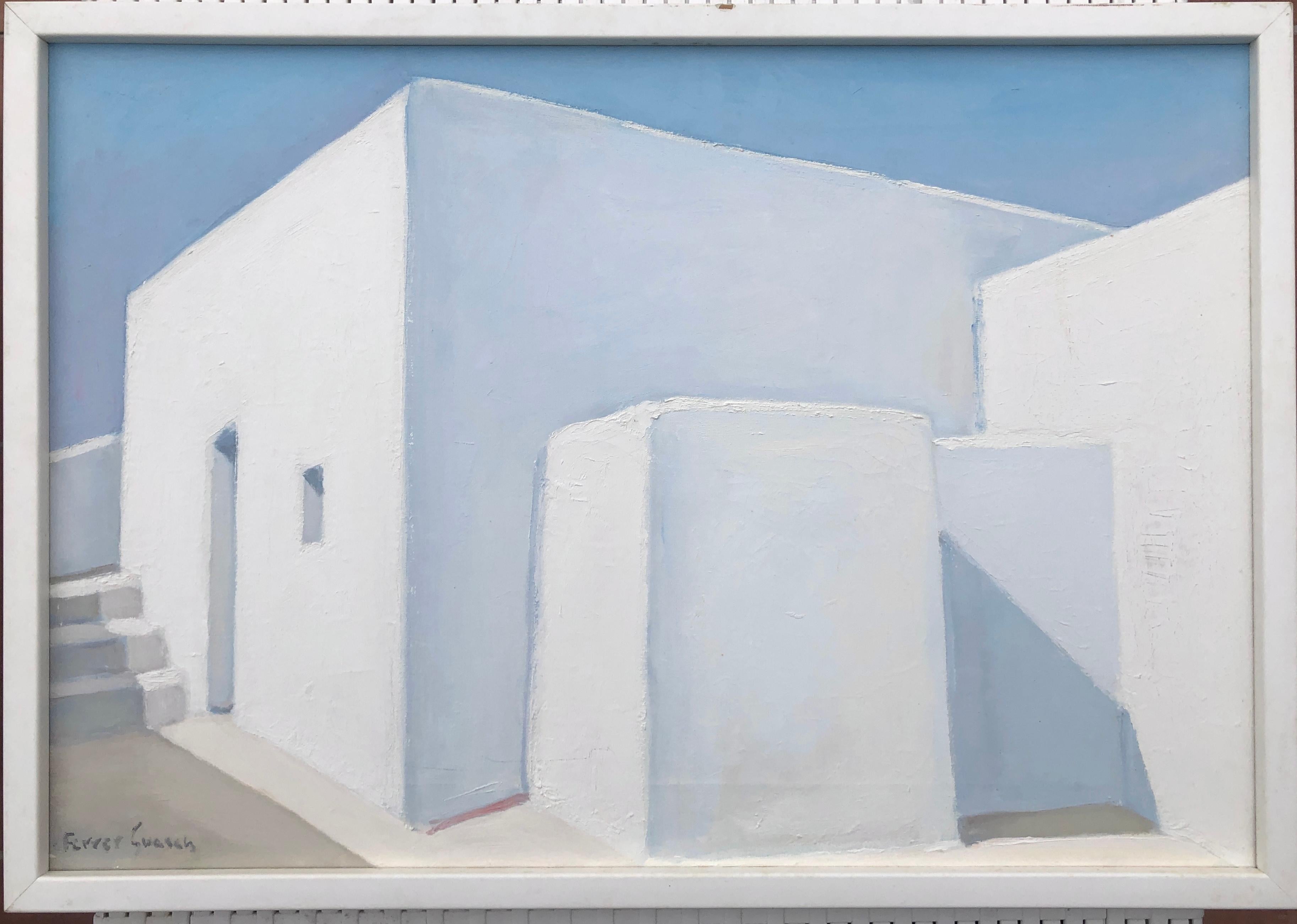 Ibiza Spagna olio su tela pittura paesaggio urbano spagnolo - Painting di Vicente Ferrer Guasch