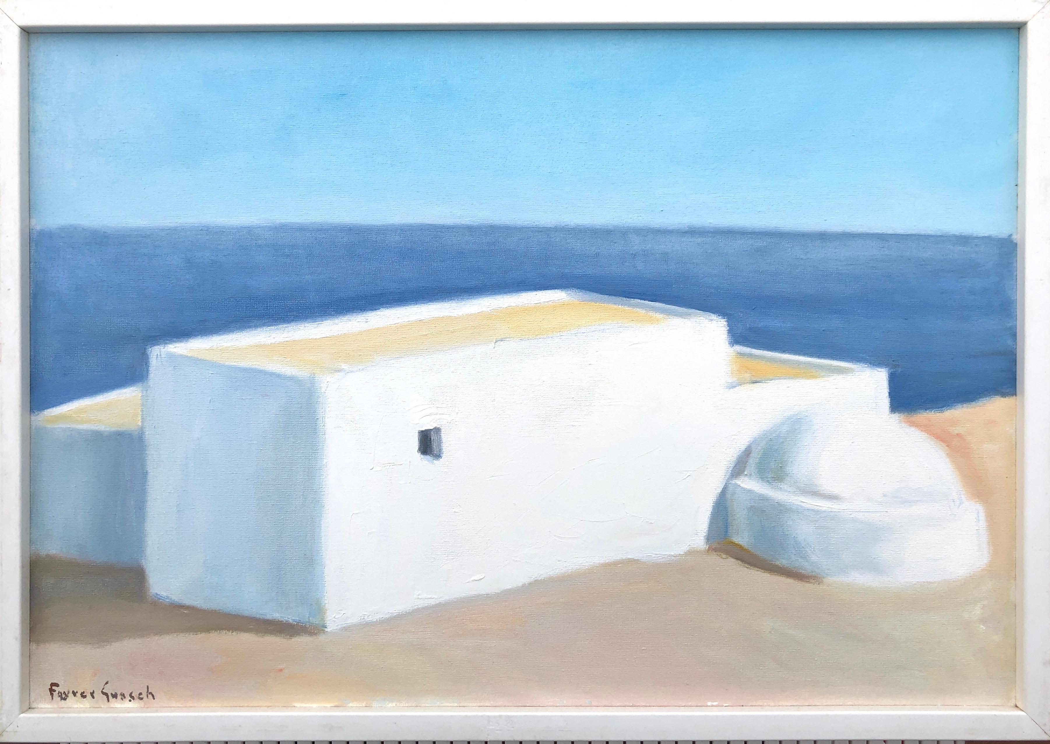 Ibiza España óleo sobre lienzo pintura paisaje urbano español - Painting de Vicente Ferrer Guasch